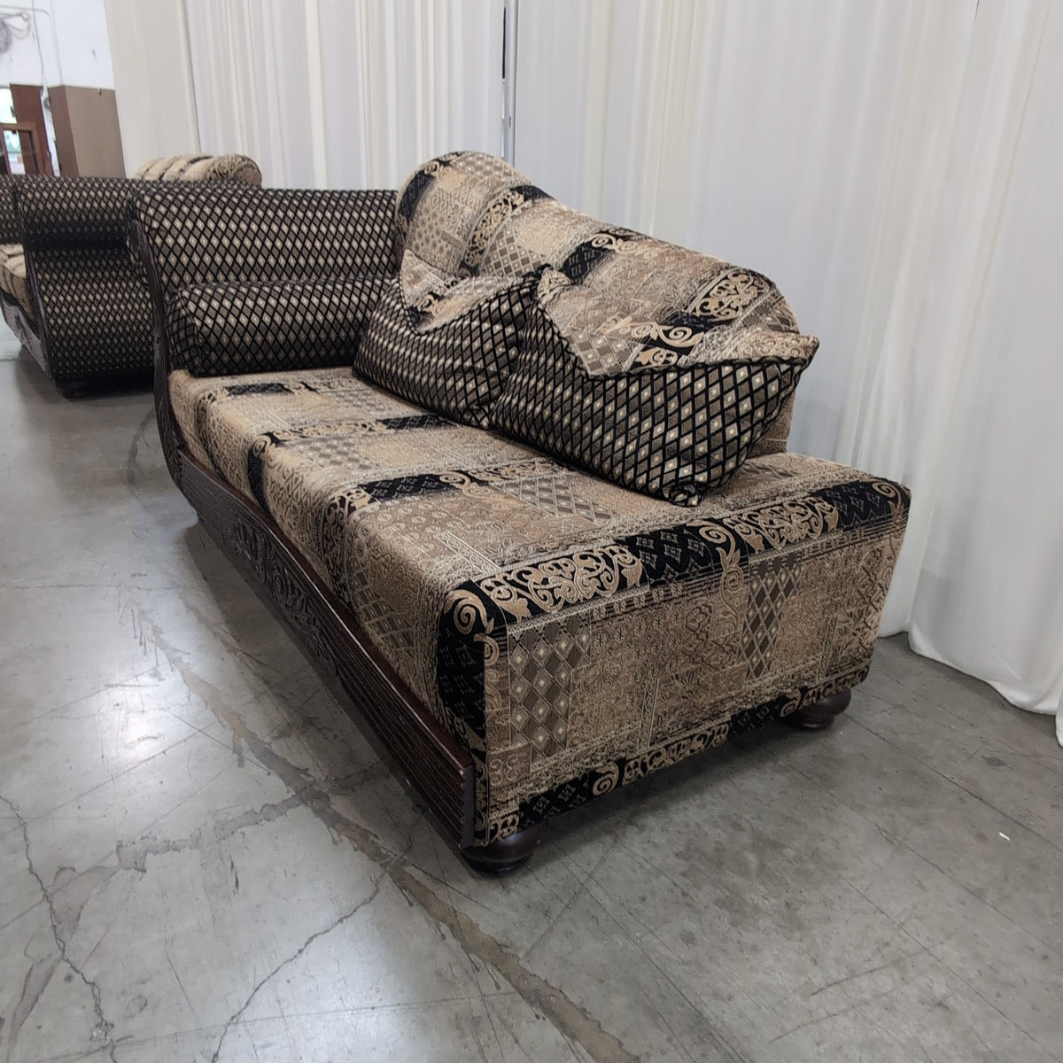 Patterned Fabric L-Shaped Sectional Couch