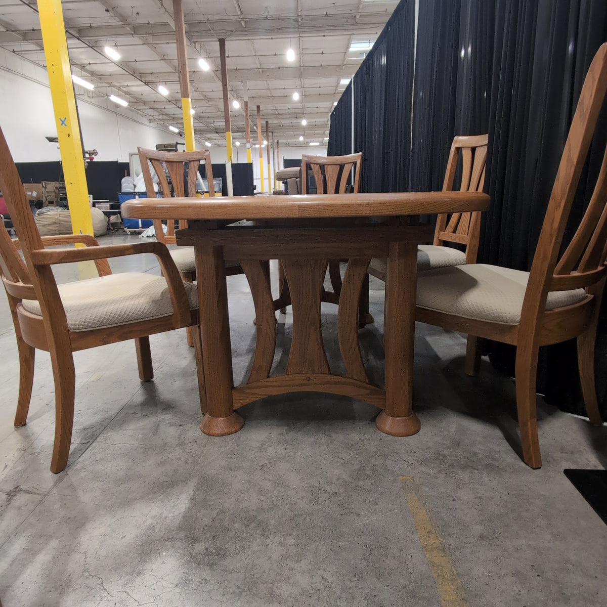 Kunshan Fei Hong Medium Brown Oak Dining Table with six chairs