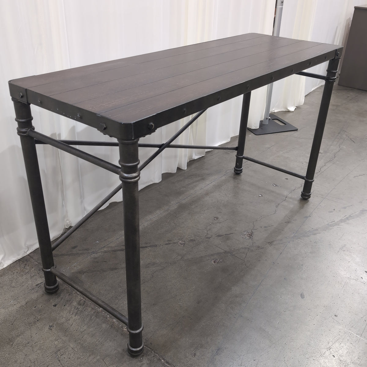 Industrial Dark Wood Console Table with Matching Bench