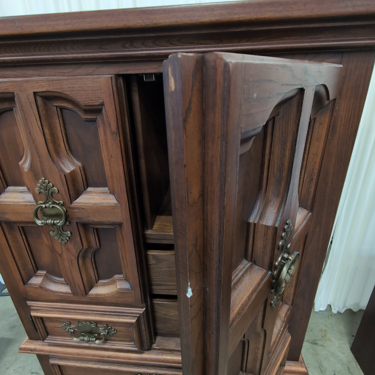 Link Taylor Furniture Dark Brown Wood French Provincial Style Armoire with Ornate Hardware
