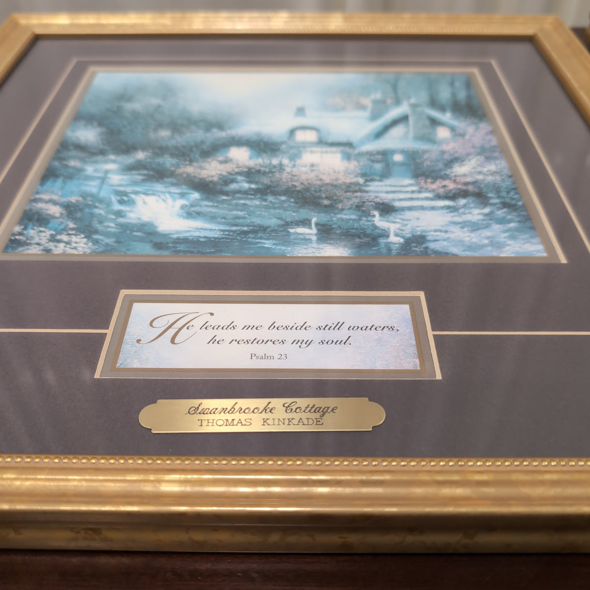 Thomas Kinkade Amanbrooke Cottage Framed Print with Gold Frame