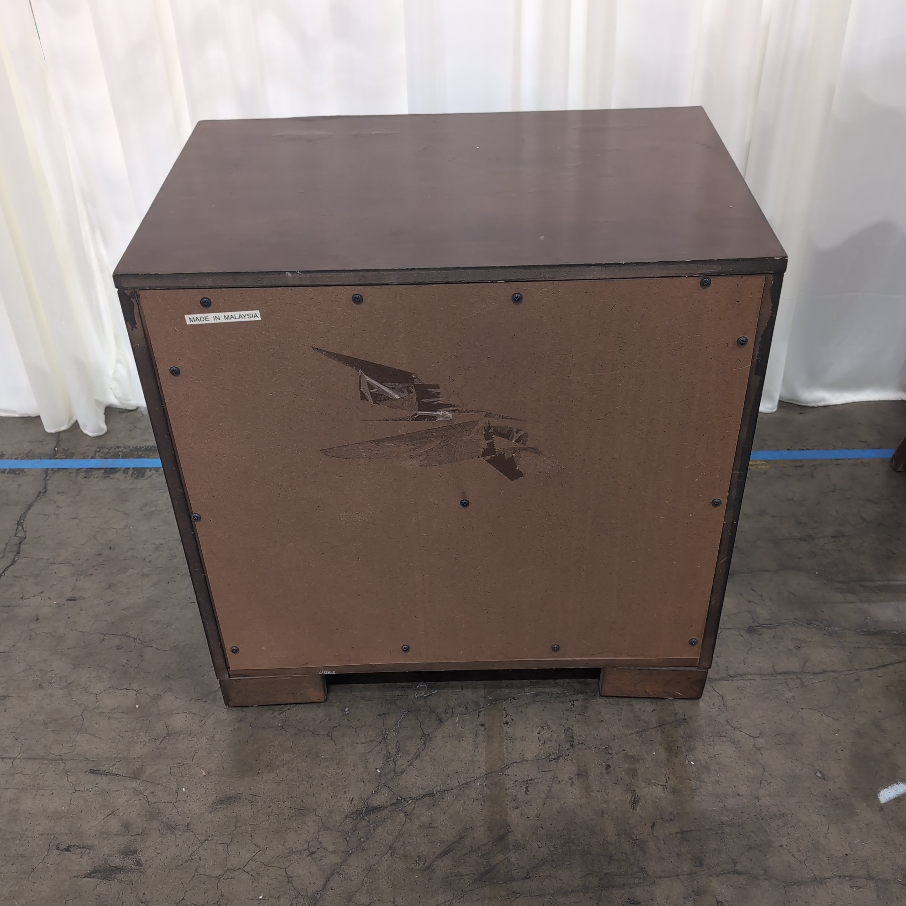 Brown Wood Two-Drawer Nightstand with Curved Pulls