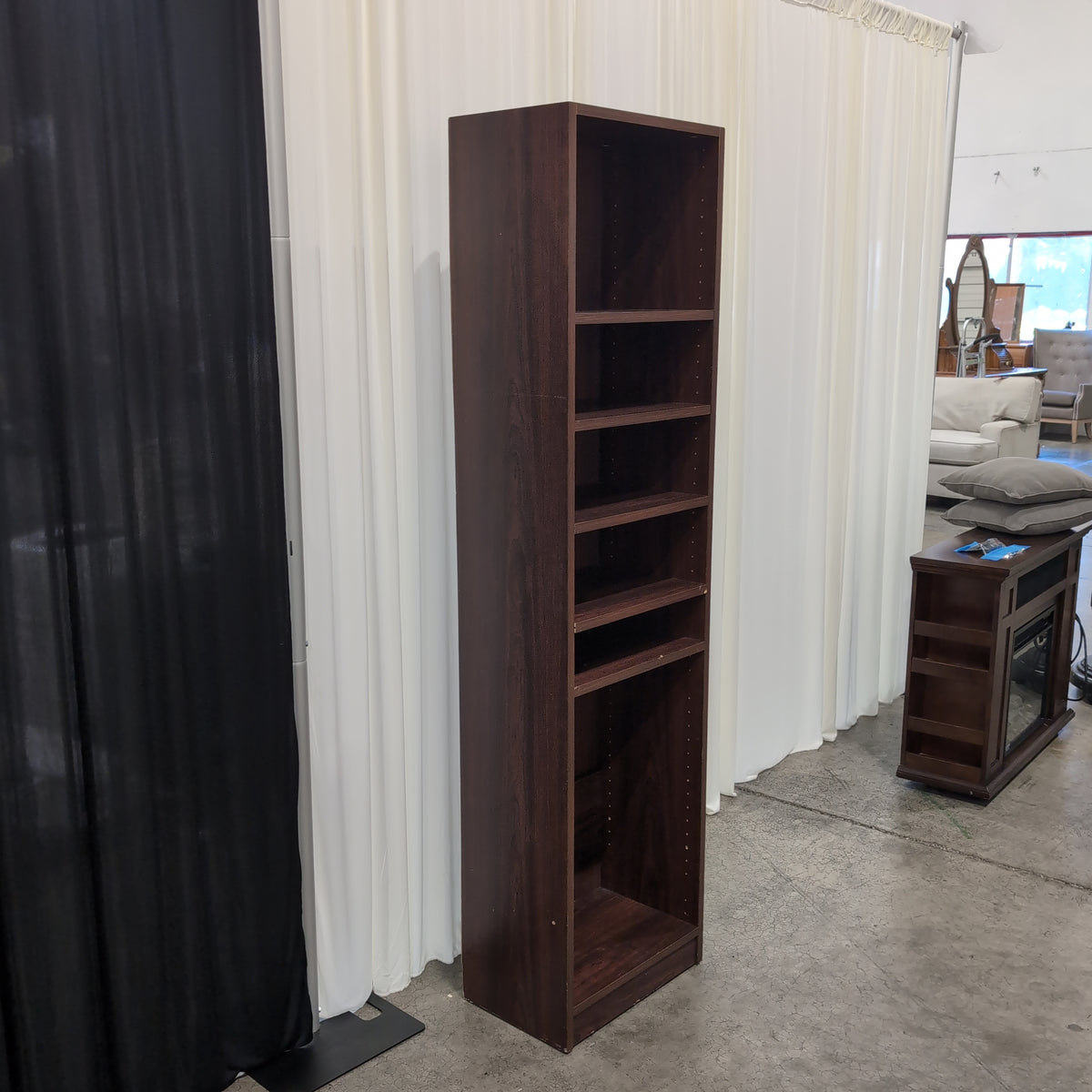 Tall Dark Brown Six-Shelf Bookcase