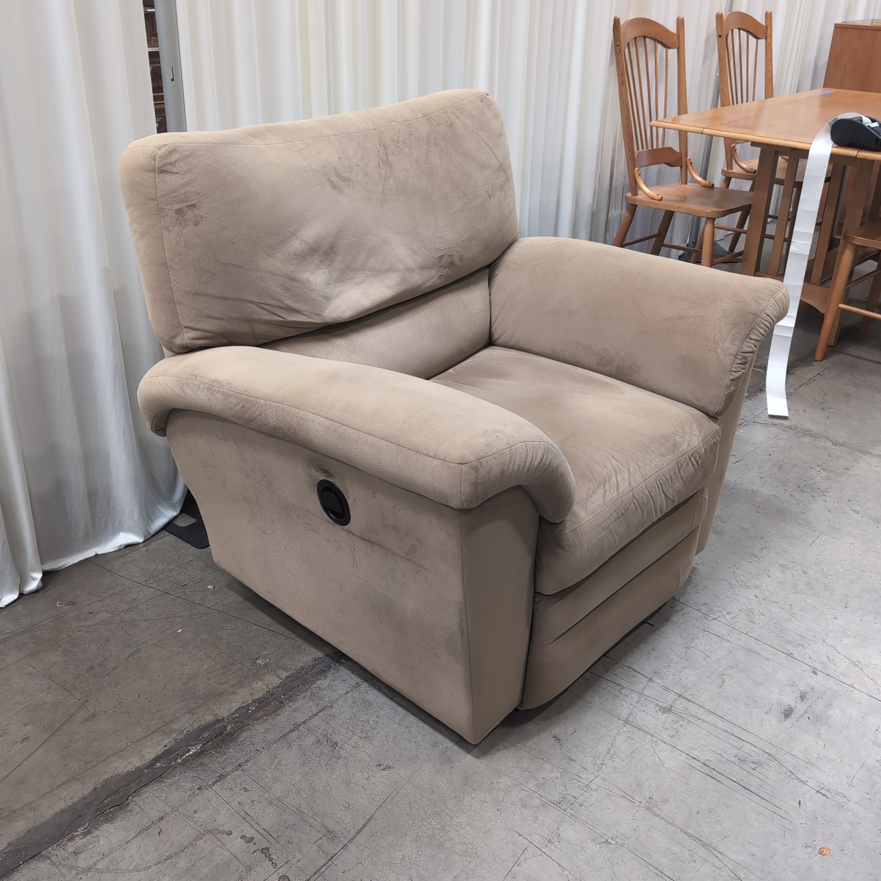 Plush Tan Microfiber Recliner with Rolled Arms