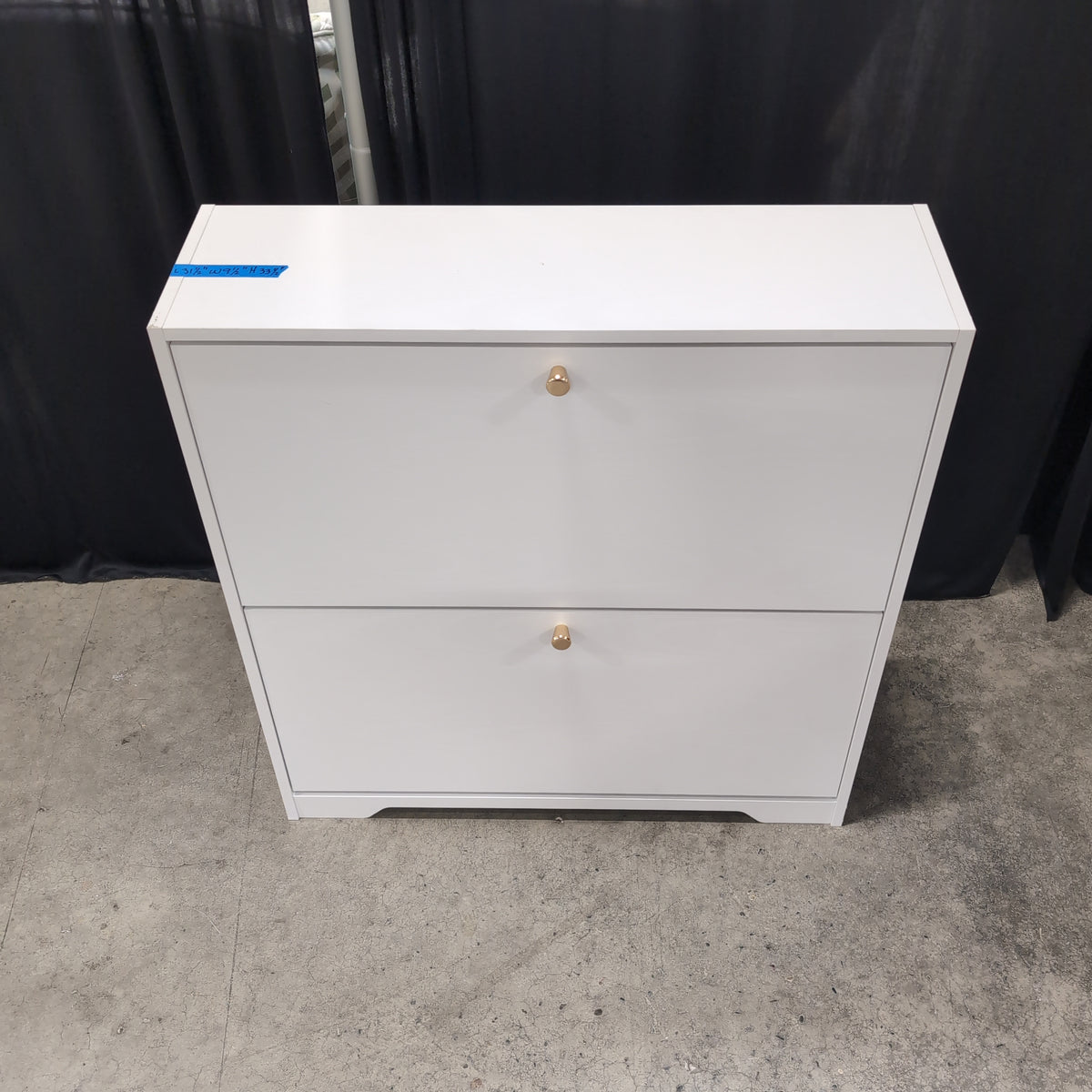 White Modern Shoe Cabinet with Gold Knobs