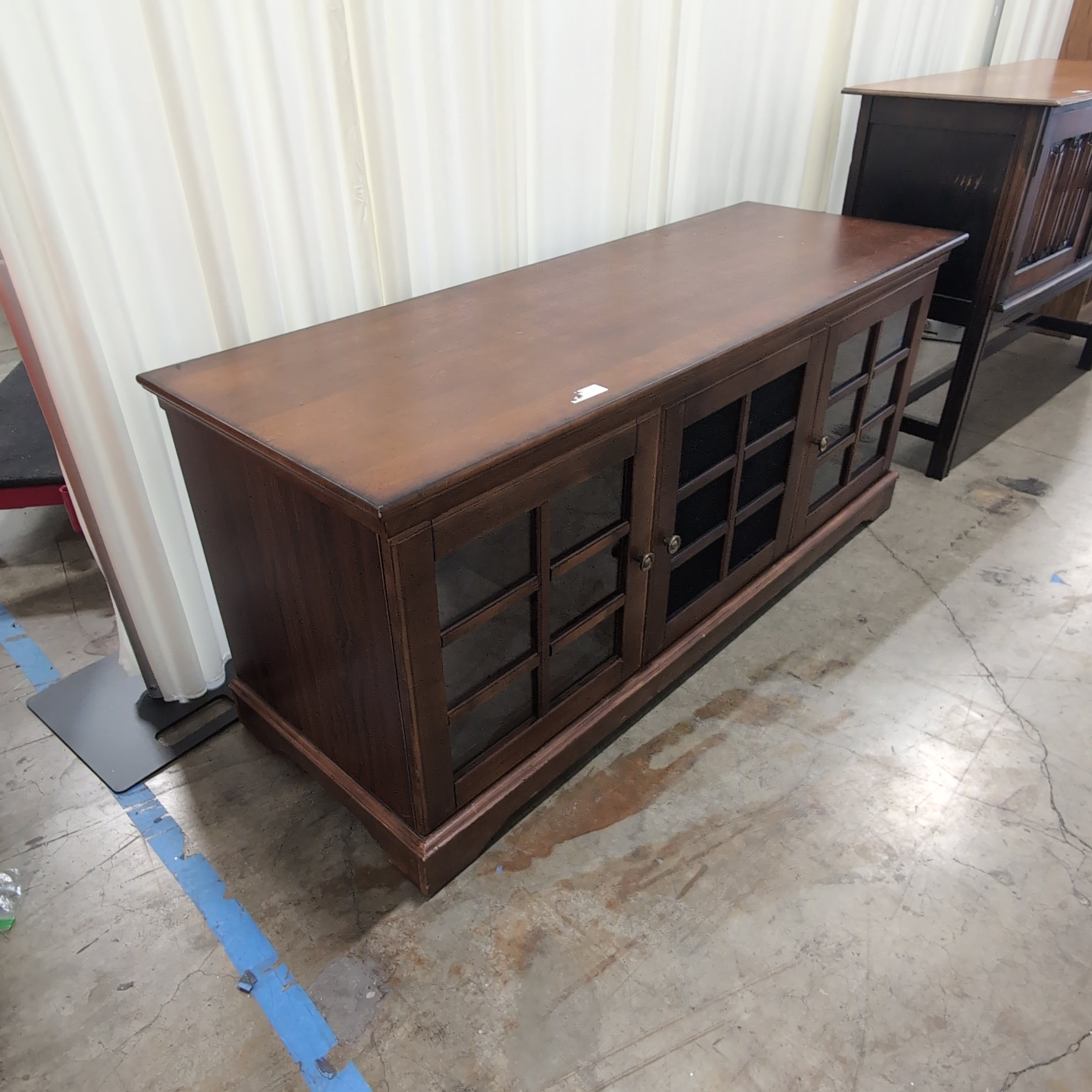 Brown Wood TV Stand with Glass Door