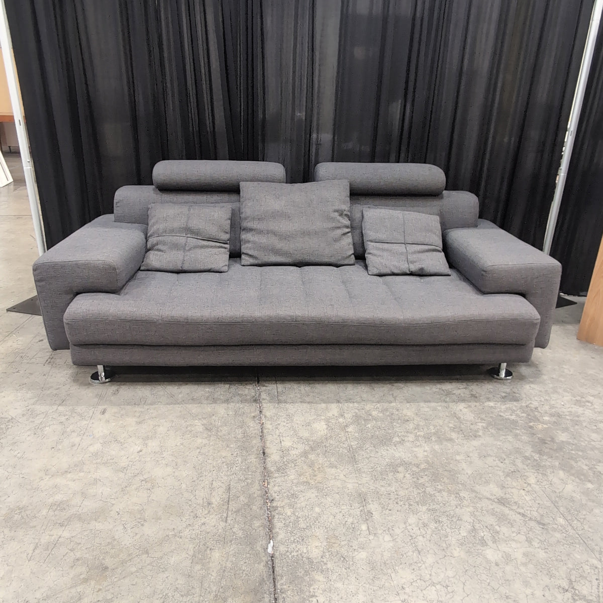 Gray Fabric Tufted Sectional Couch with Bolster Headrests
