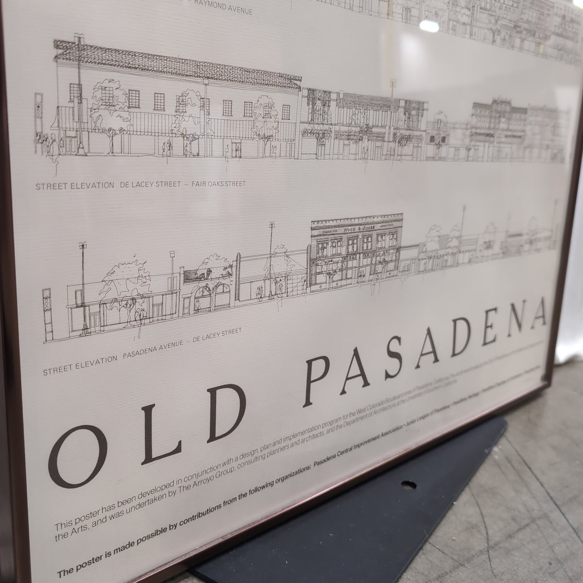 Old Pasadena Architectural Street Elevation Print in Dark Frame