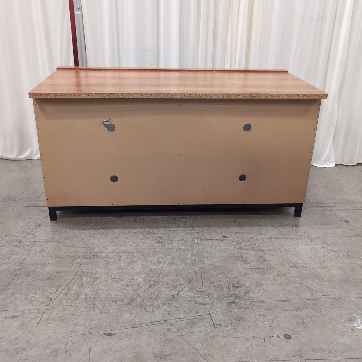 Rustic Industrial Wood-Look Two-Door TV Stand with Mesh Panels