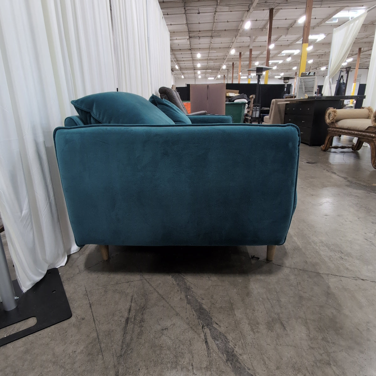 Vinceza Home Designs-Modern Teal Velvet Couch with Wood Base