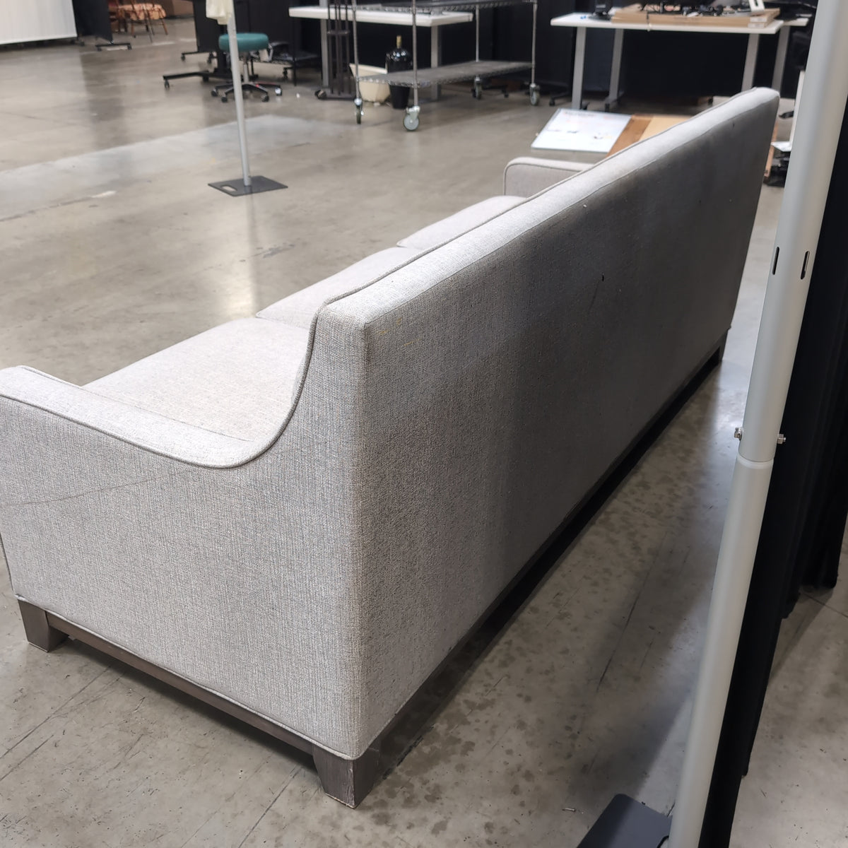 Grey Fabric Tufted Back Couch with Wood Base