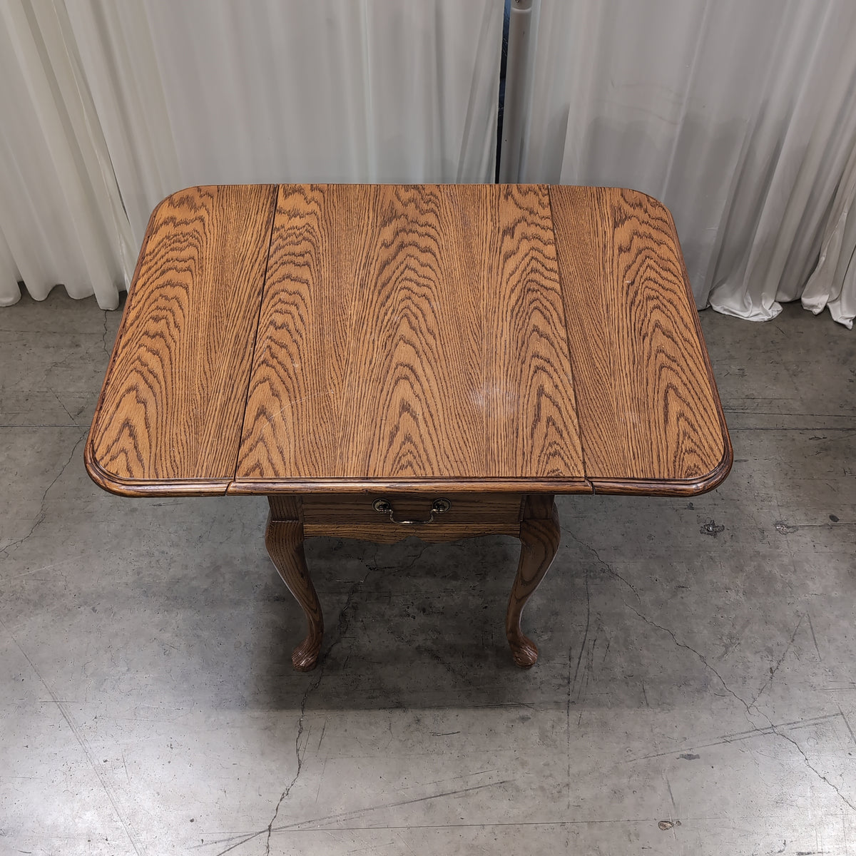 Traditional Oak Drop Leaf End Table with Ornate Hardware