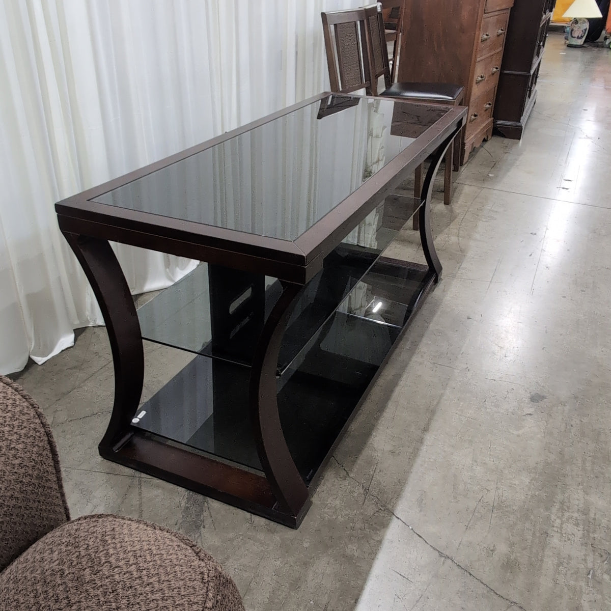 Dark Wood Multi-Tier TV Stand with Glass Shelves