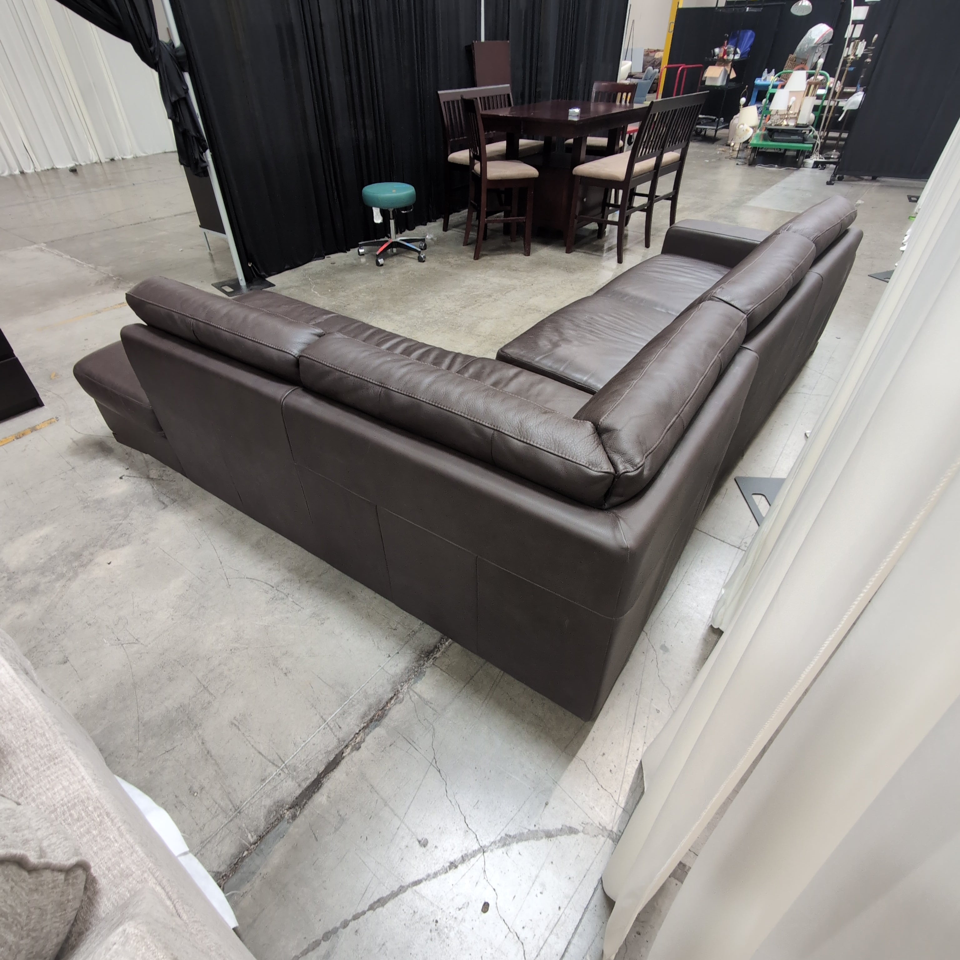 Contemporary Dark Brown Leather Sectional Couch with Chaise