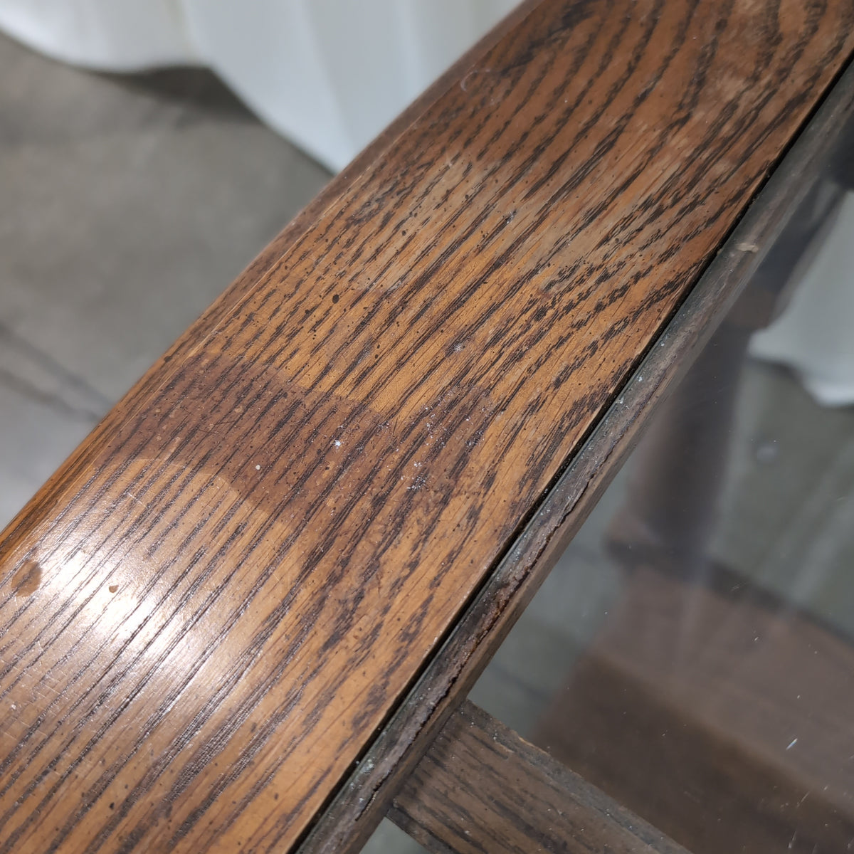Medium Brown Wood End Table with Glass Top