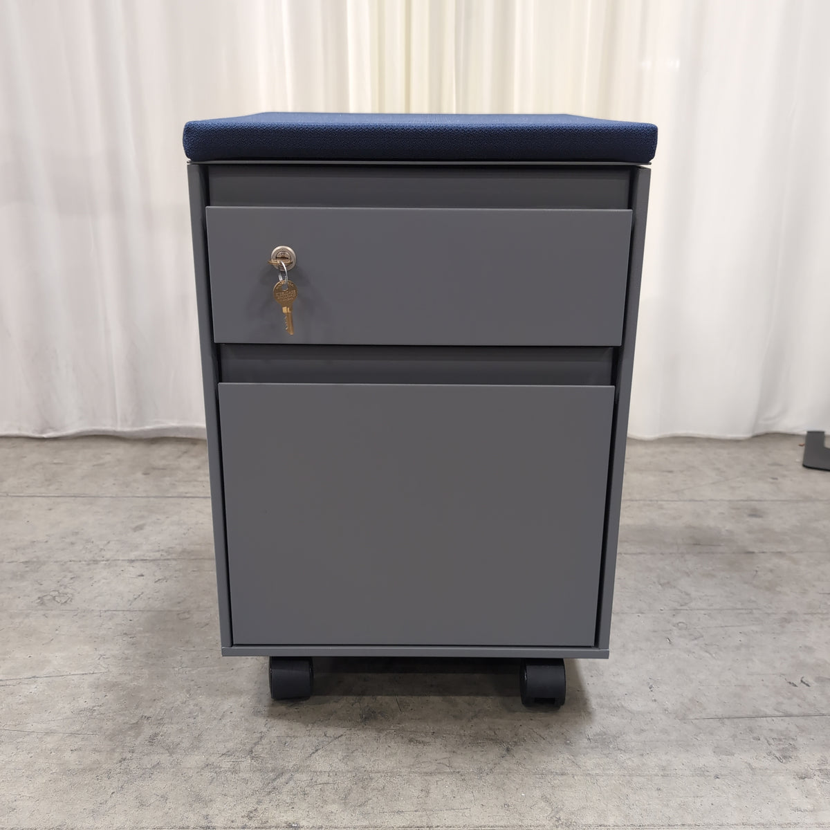 Steelcase Grey Mobile Filing Cabinet with Upholstered Top
