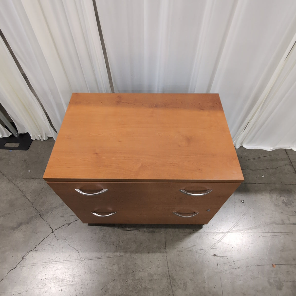 Light Wood Two-Drawer Filing Cabinet with Silver Pulls