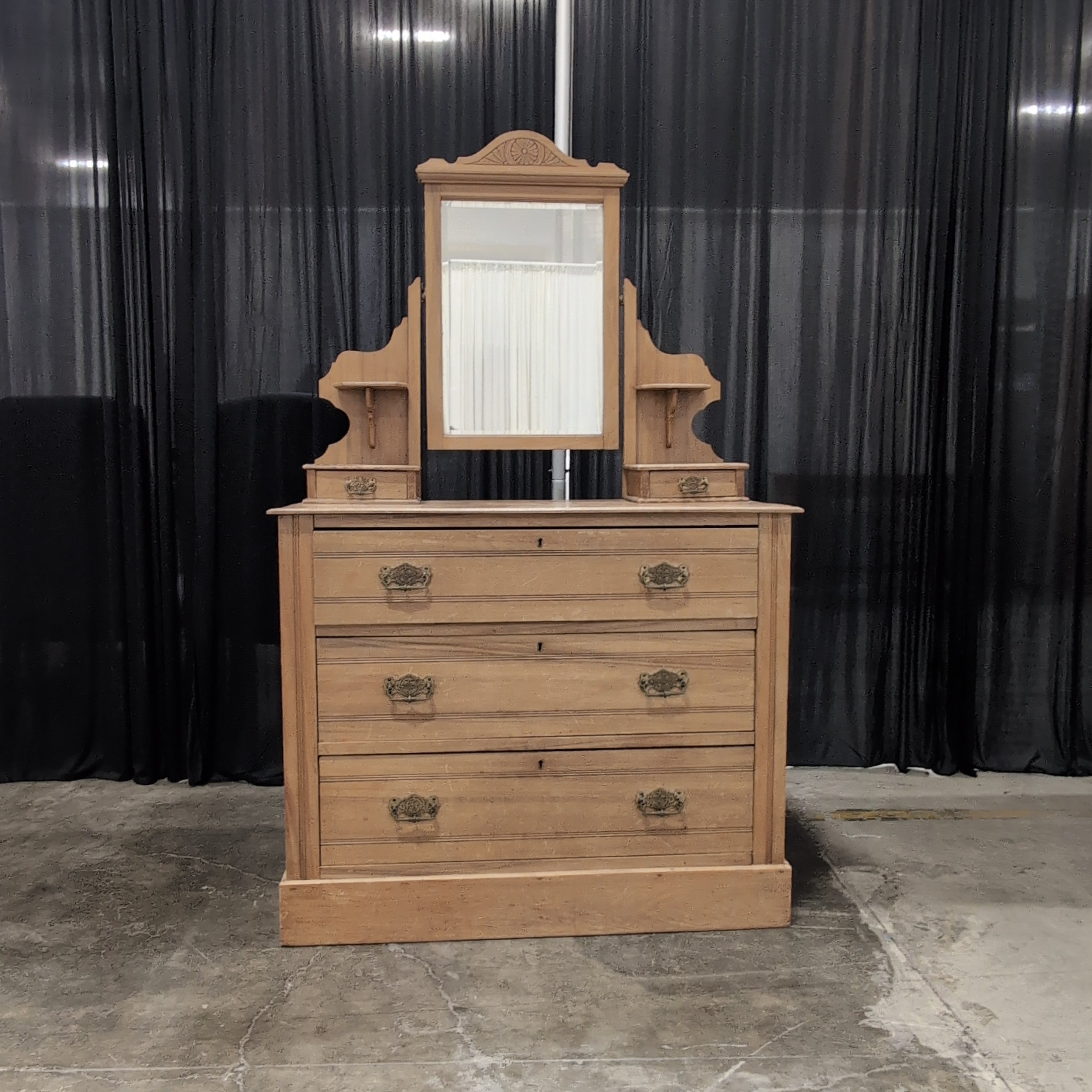 Vintage Light Wood Dresser with Mirror