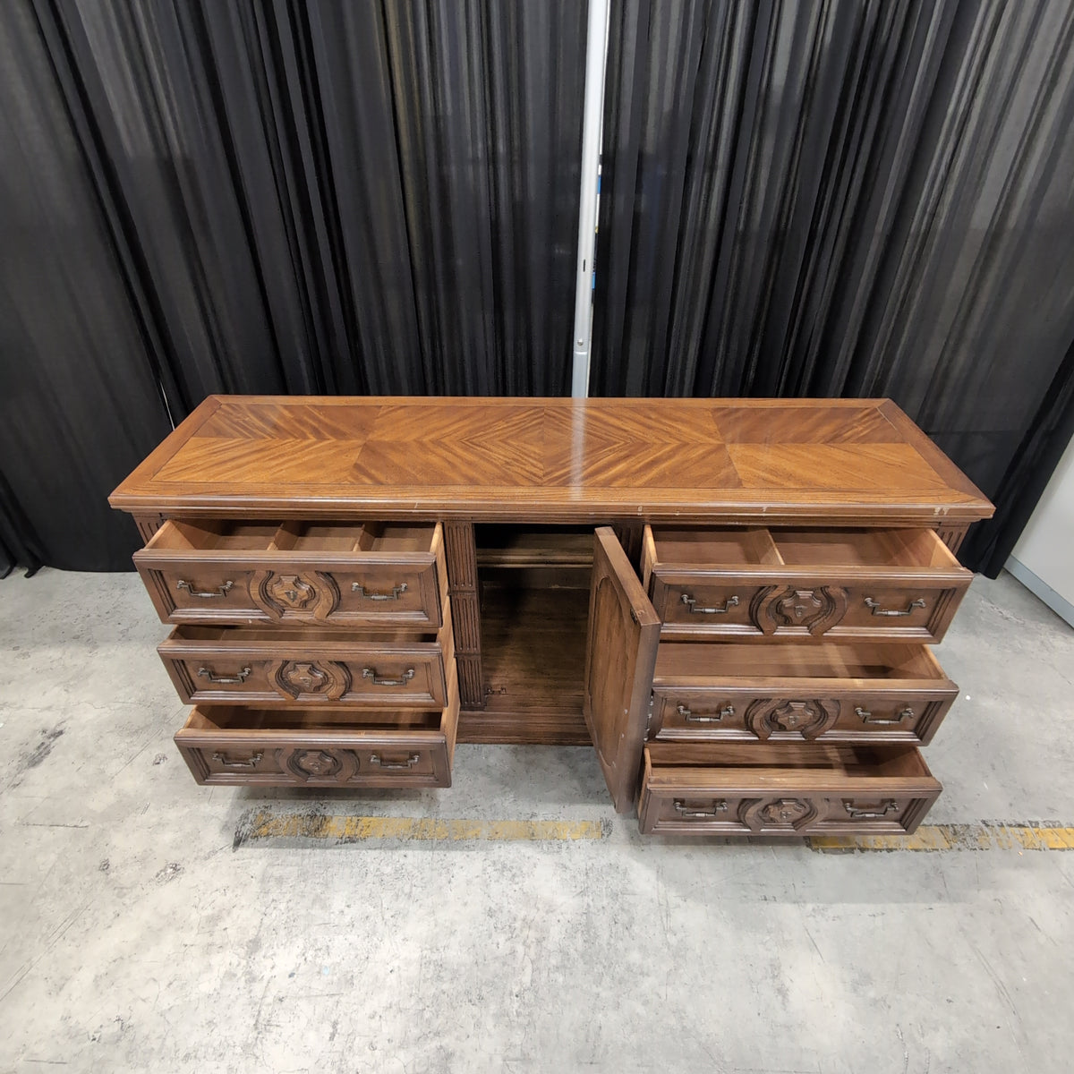 Dark Wood Traditional Dresser with Herringbone Top