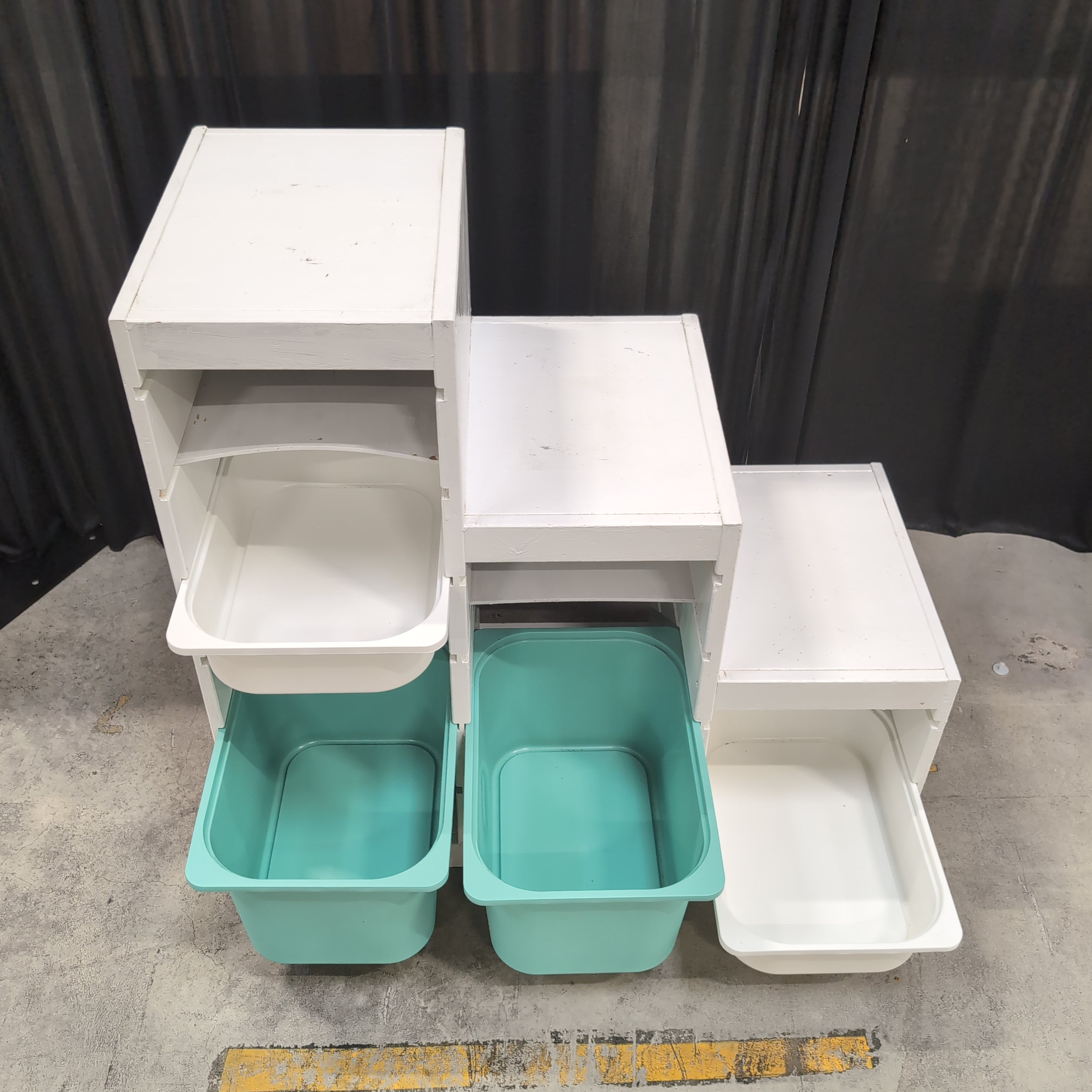White Stepped Cubby Storage Unit with Bins