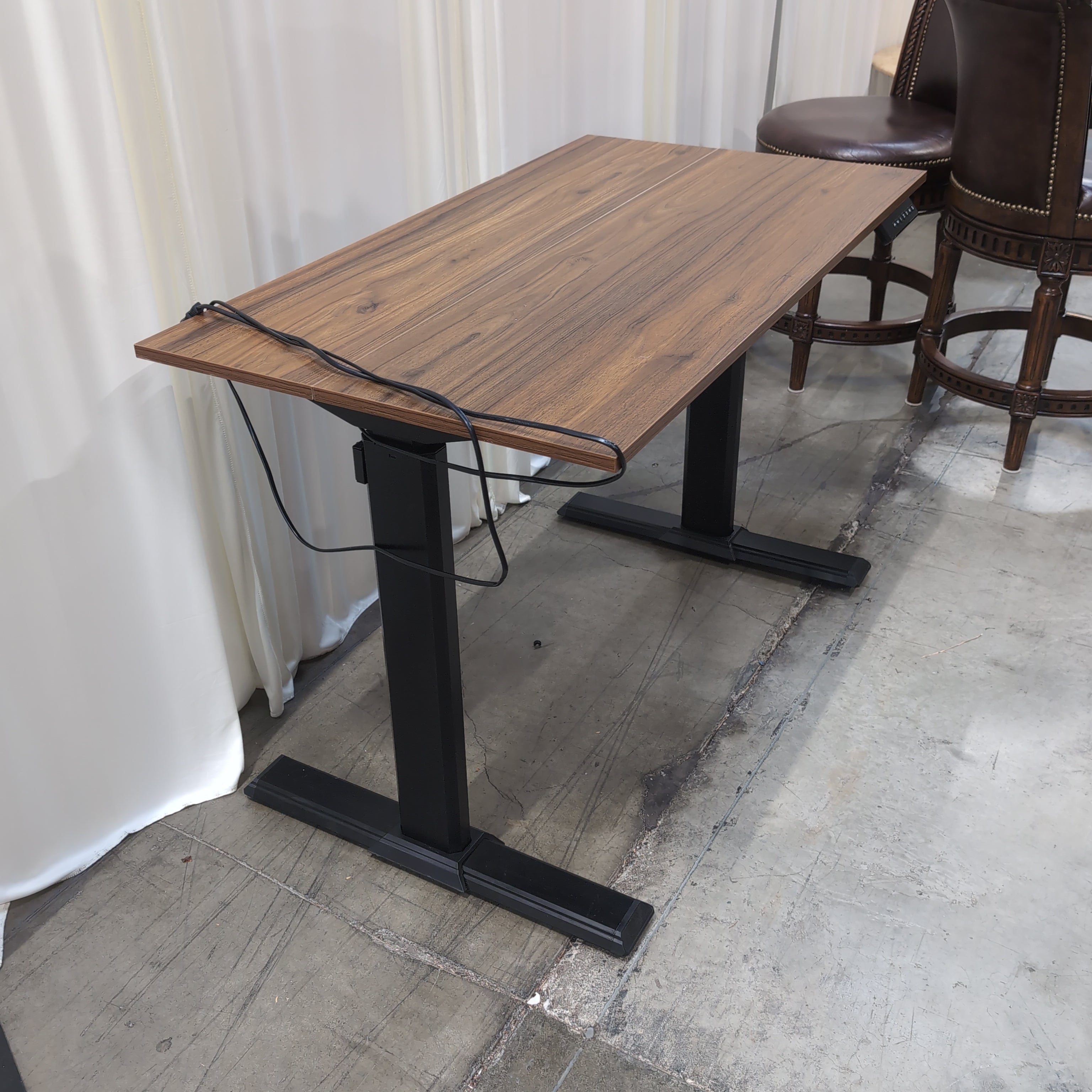 Brown Wood-Look Adjustable Height Desk with Presets