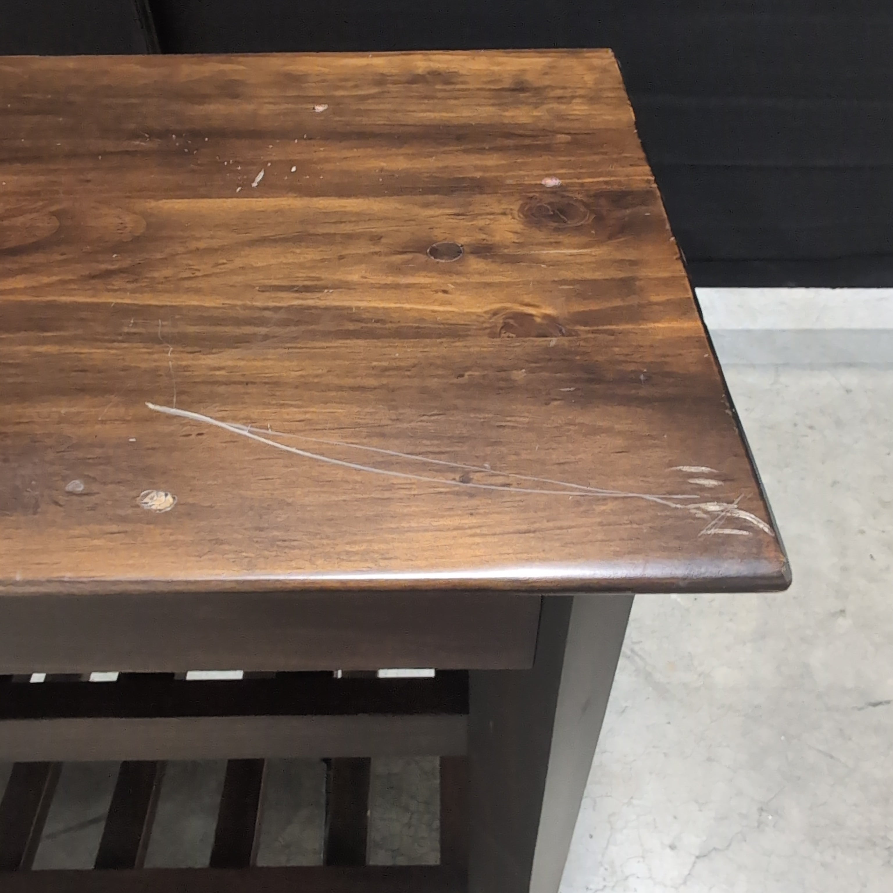 Dark Walnut Finish Wood Console Table with Slatted Shelves