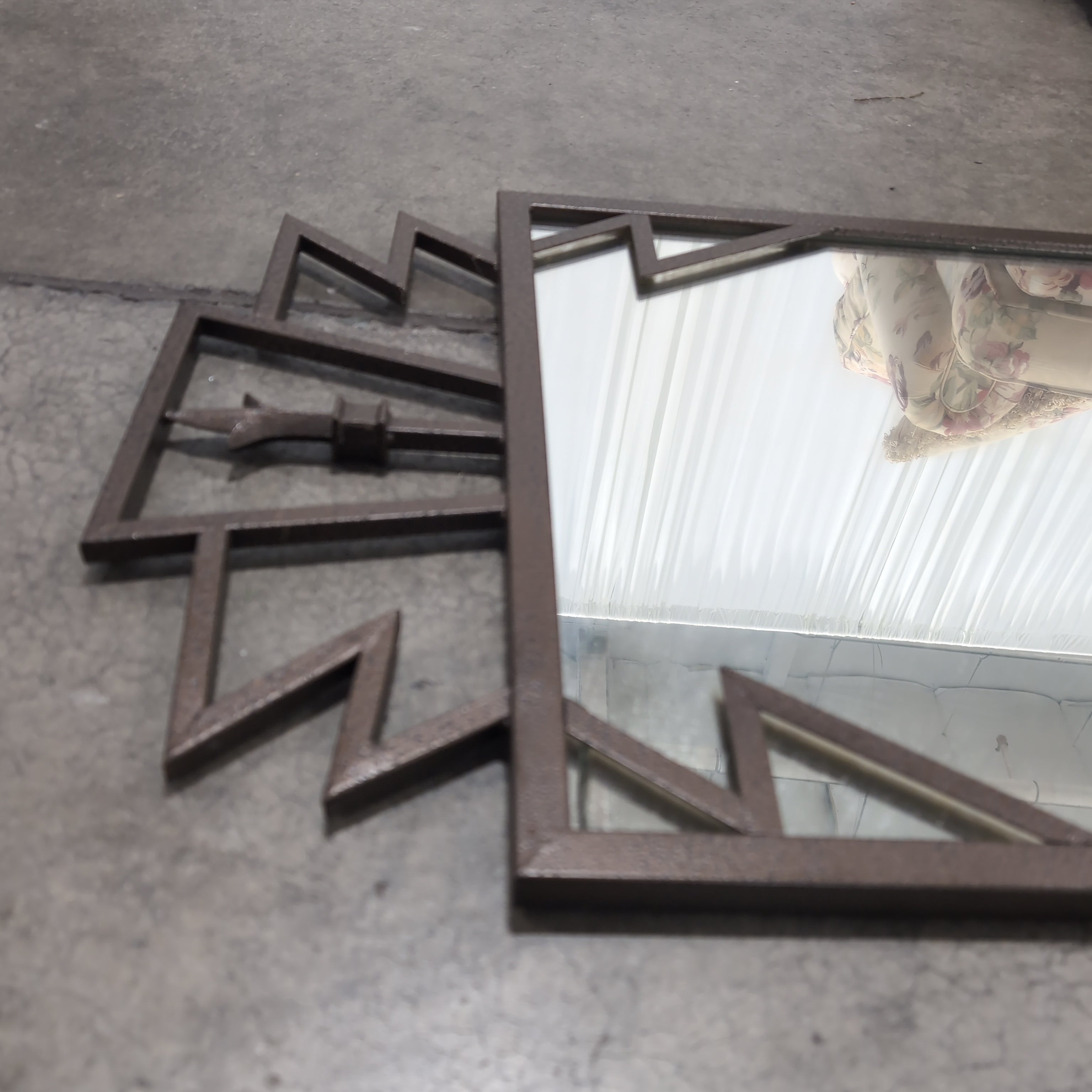 Art Deco Style Geometric Wall Mirror in Dark Metal