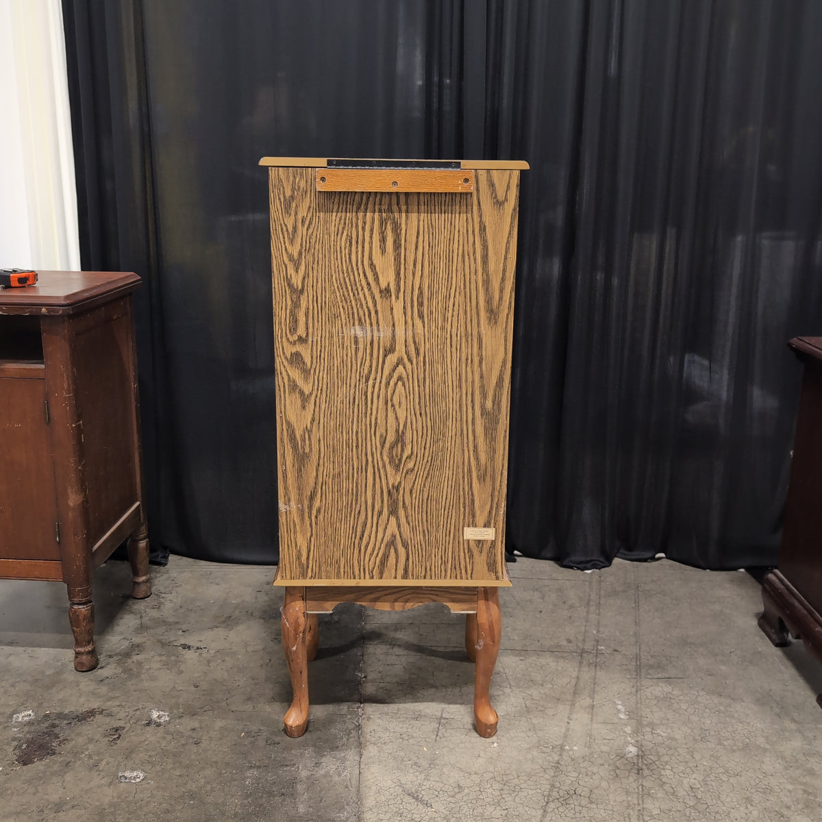Oak Wood Two-Door Audio Cabinet with Cabriole Legs
