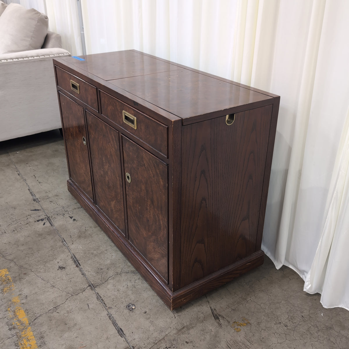 Dark Burl Wood Buffet with Brass Hardware