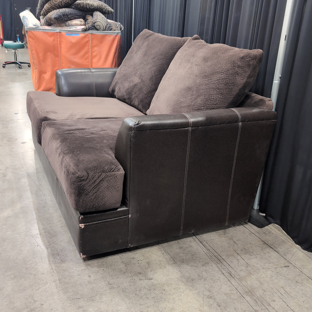 Brown Two-Seater Loveseat in Mixed Materials