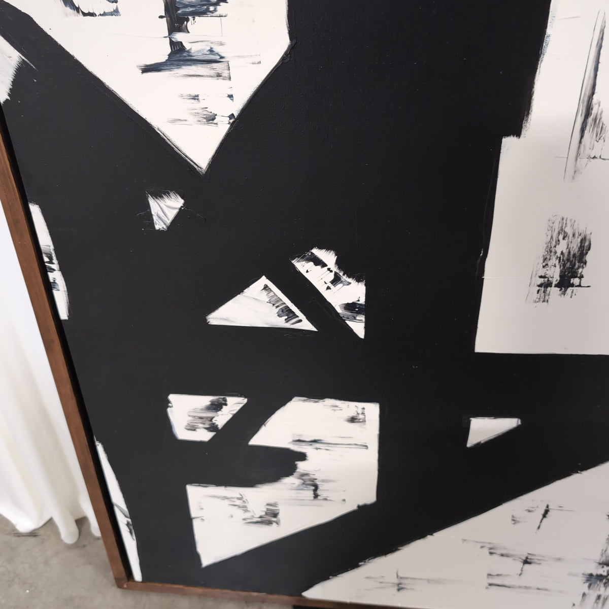 Monochromatic Abstract Canvas Painting with Wood Frame