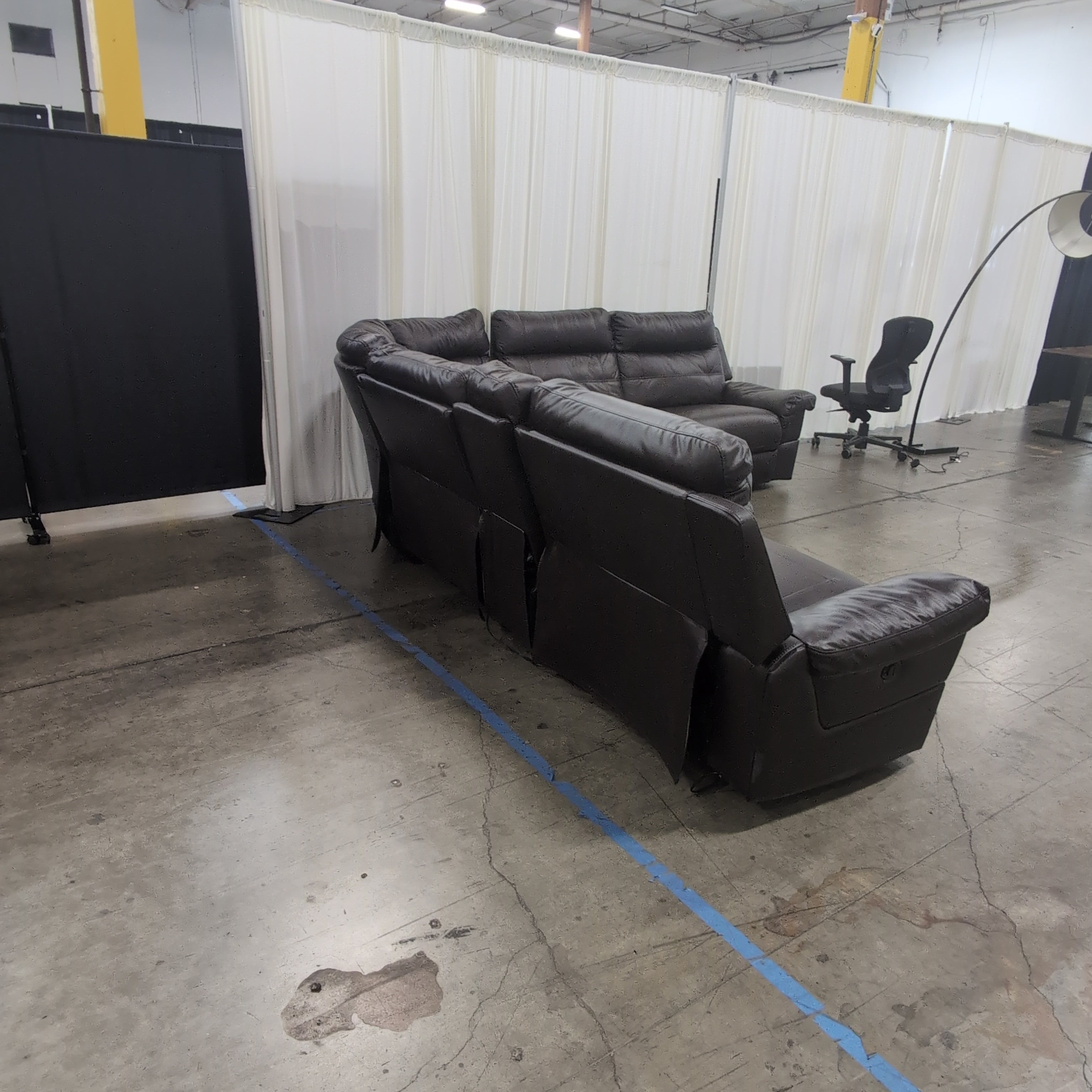 Dark Brown Leather Reclining Sectional Couch