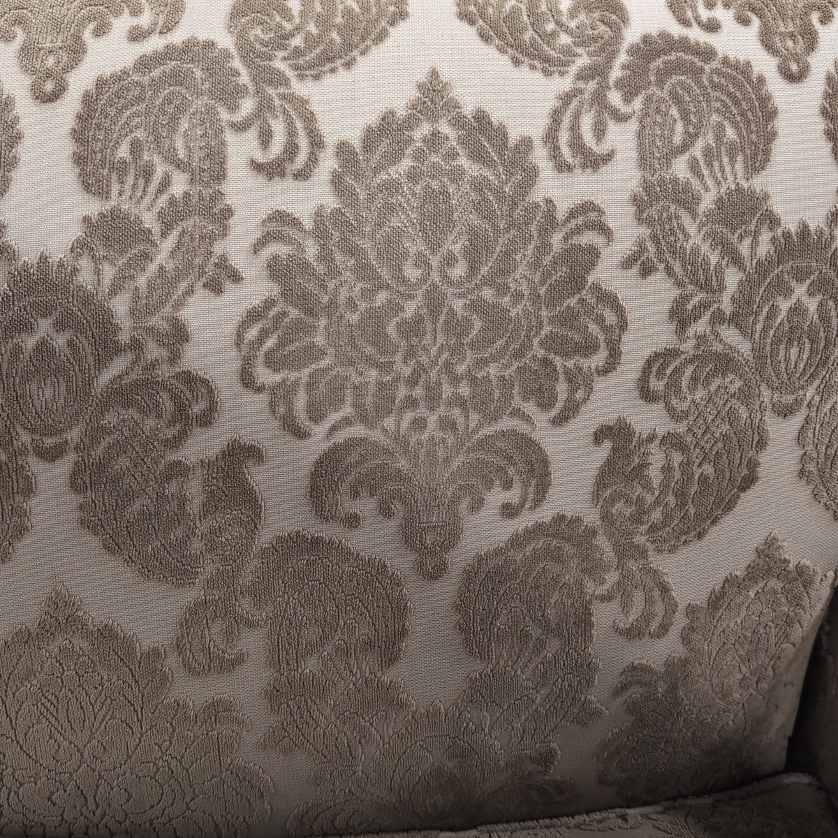 Traditional Brown Damask Upholstered Loveseat with Rolled Arms