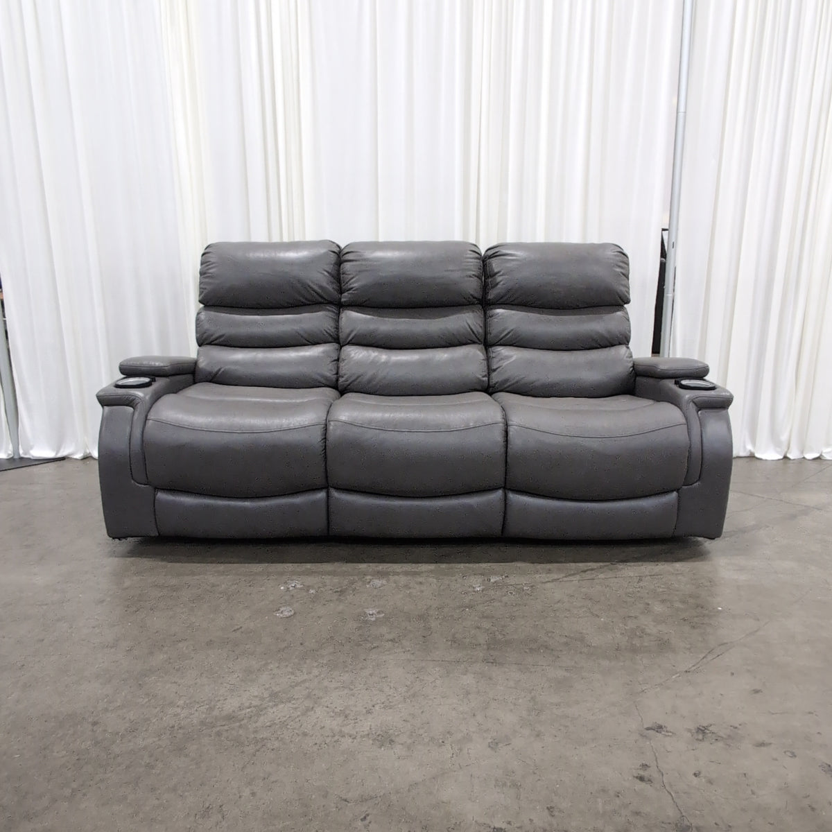 Dark Gray Three-Seater Reclining Couch with Console