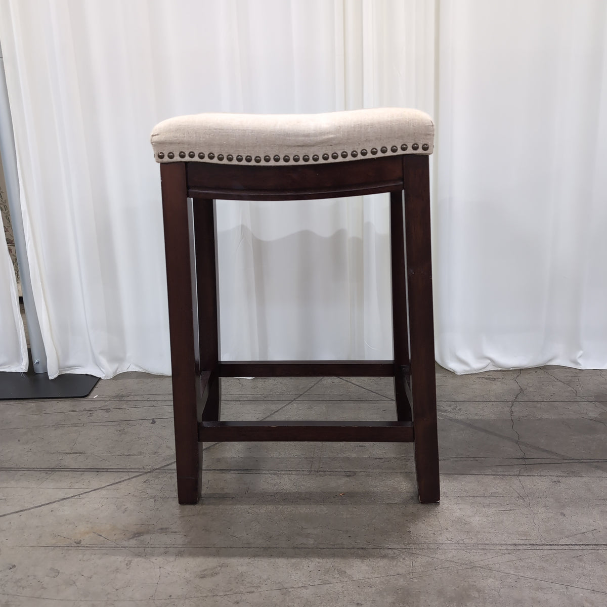 Set of Three Linon Home Products Upholstered Stools in Dark Wood
