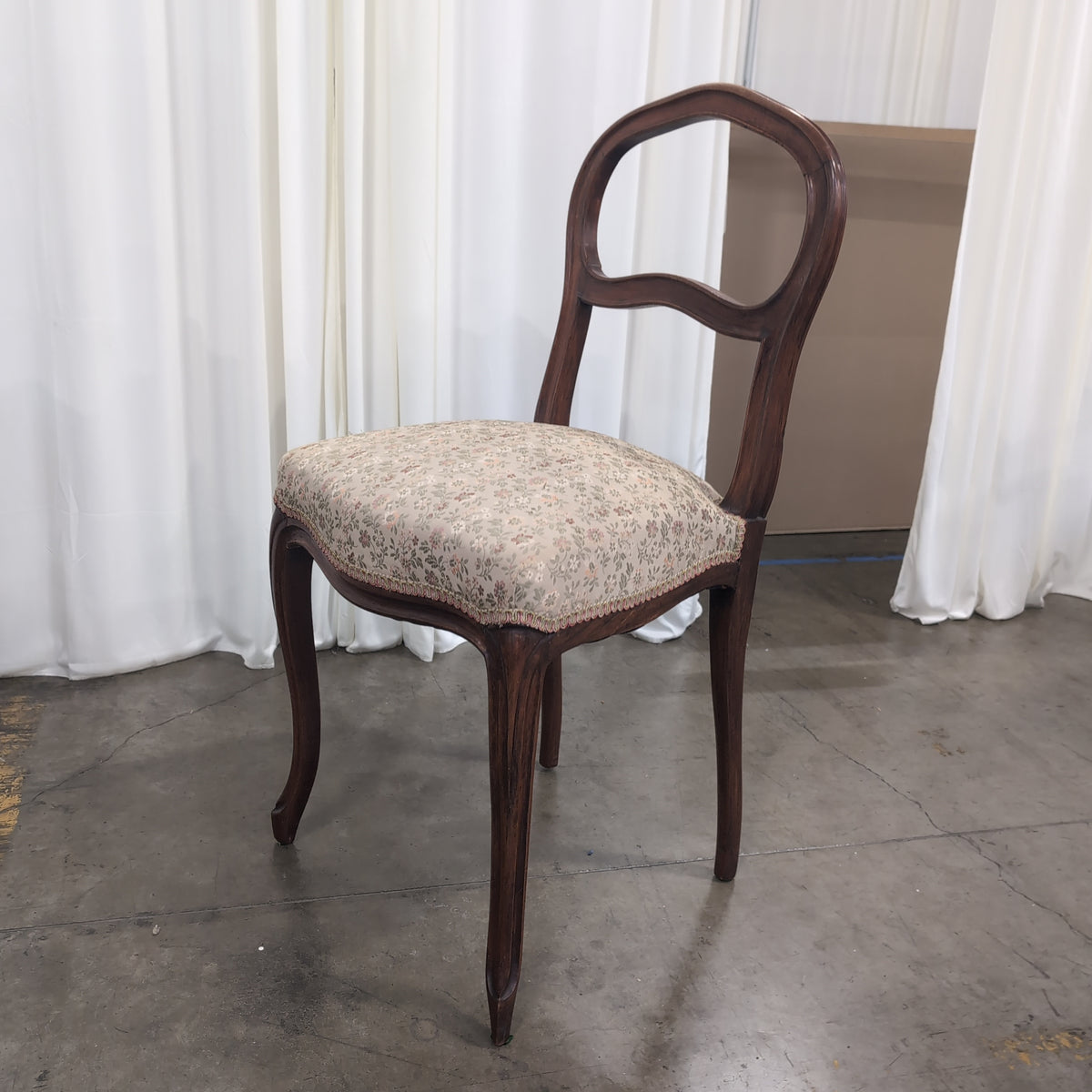 French Provincial Style Wood Dining Chair with Floral Upholstery