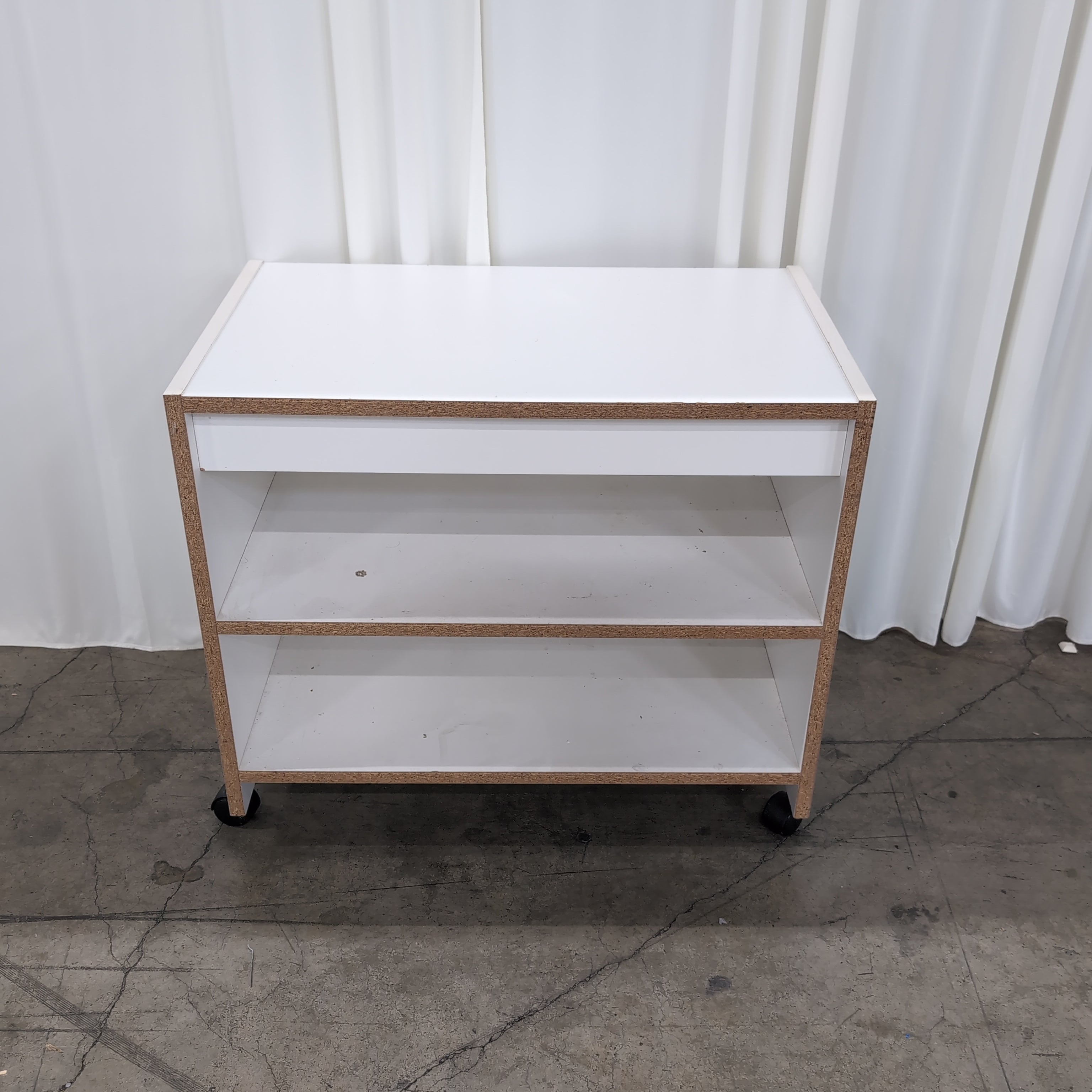 White Two-Shelf Utility Cart with Drawer
