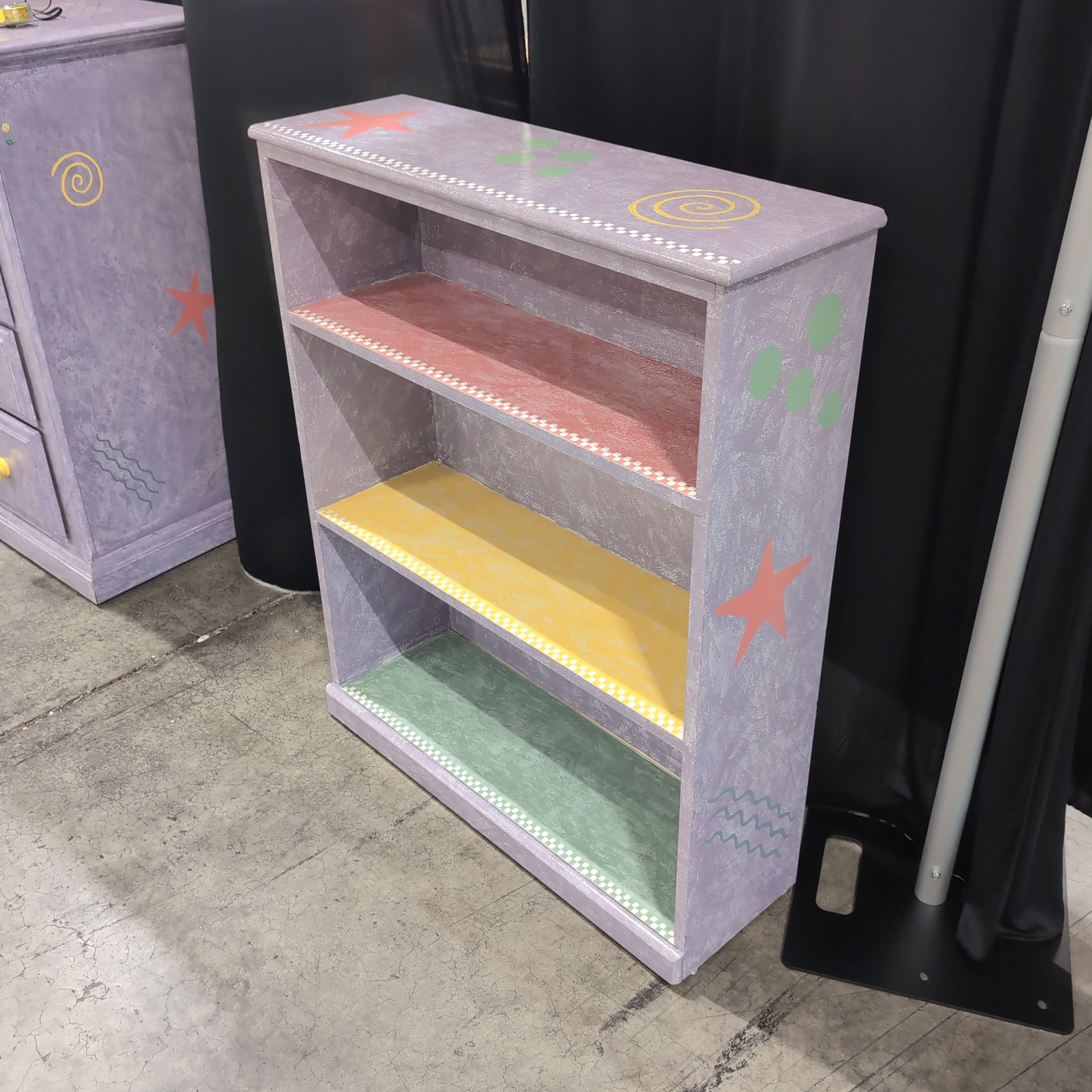Lavender Three-Shelf Bookcase with Colorful Shelves
