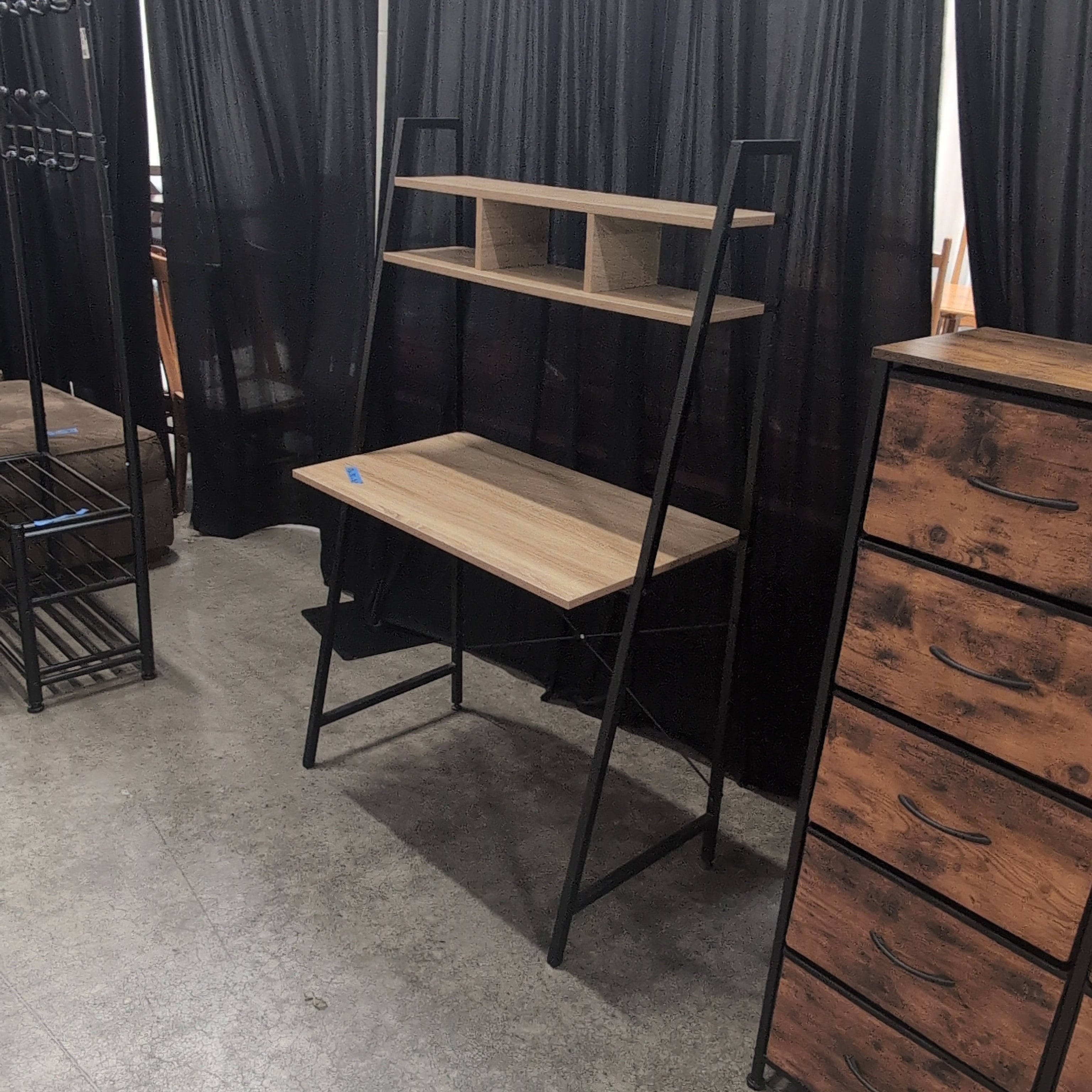 Industrial Wood-Look Ladder Desk with Shelves