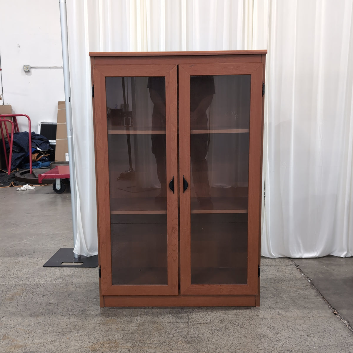 Brown Wood-Toned Two-Door China Cabinet with Glass Doors