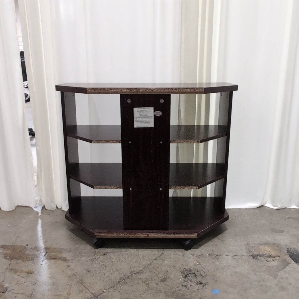 Cherry-Toned Corner TV Stand on Casters