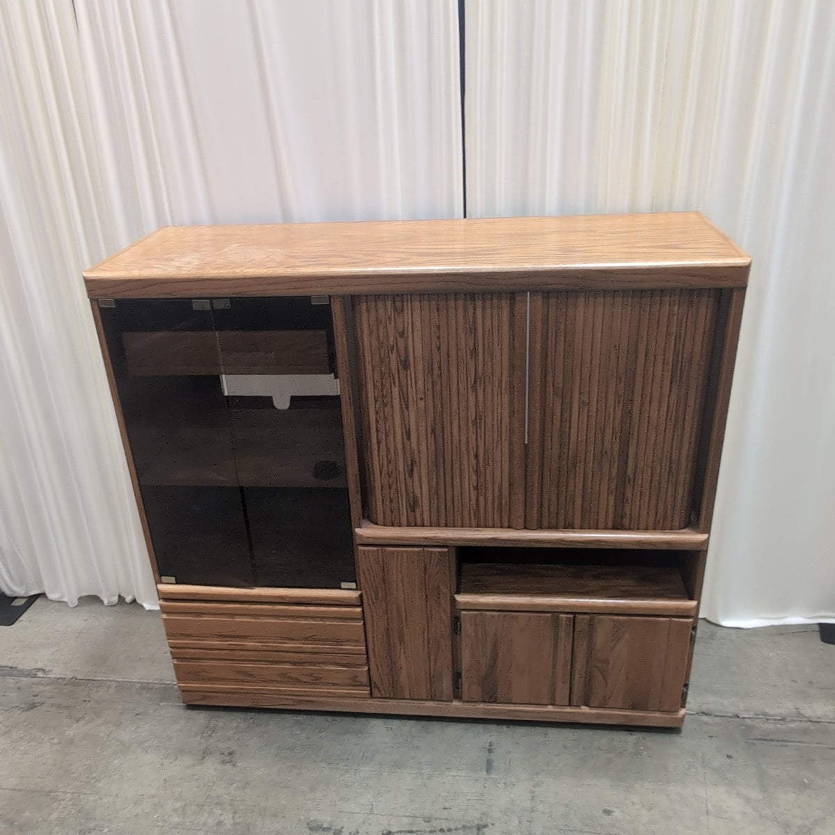 Oak Hardwood TV Stand with Smoked Glass Doors