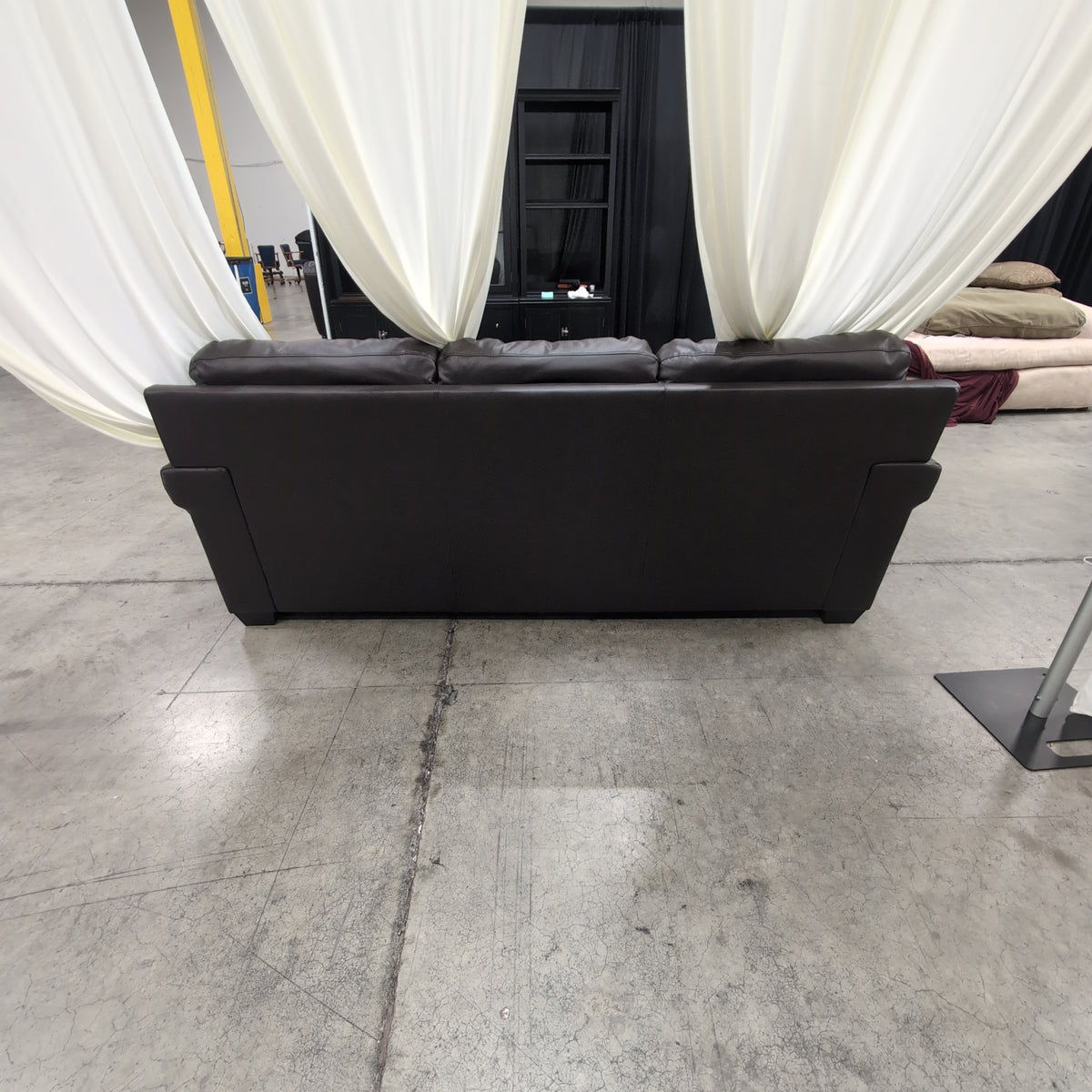 Dark Brown Rolled Arm Leather Couch