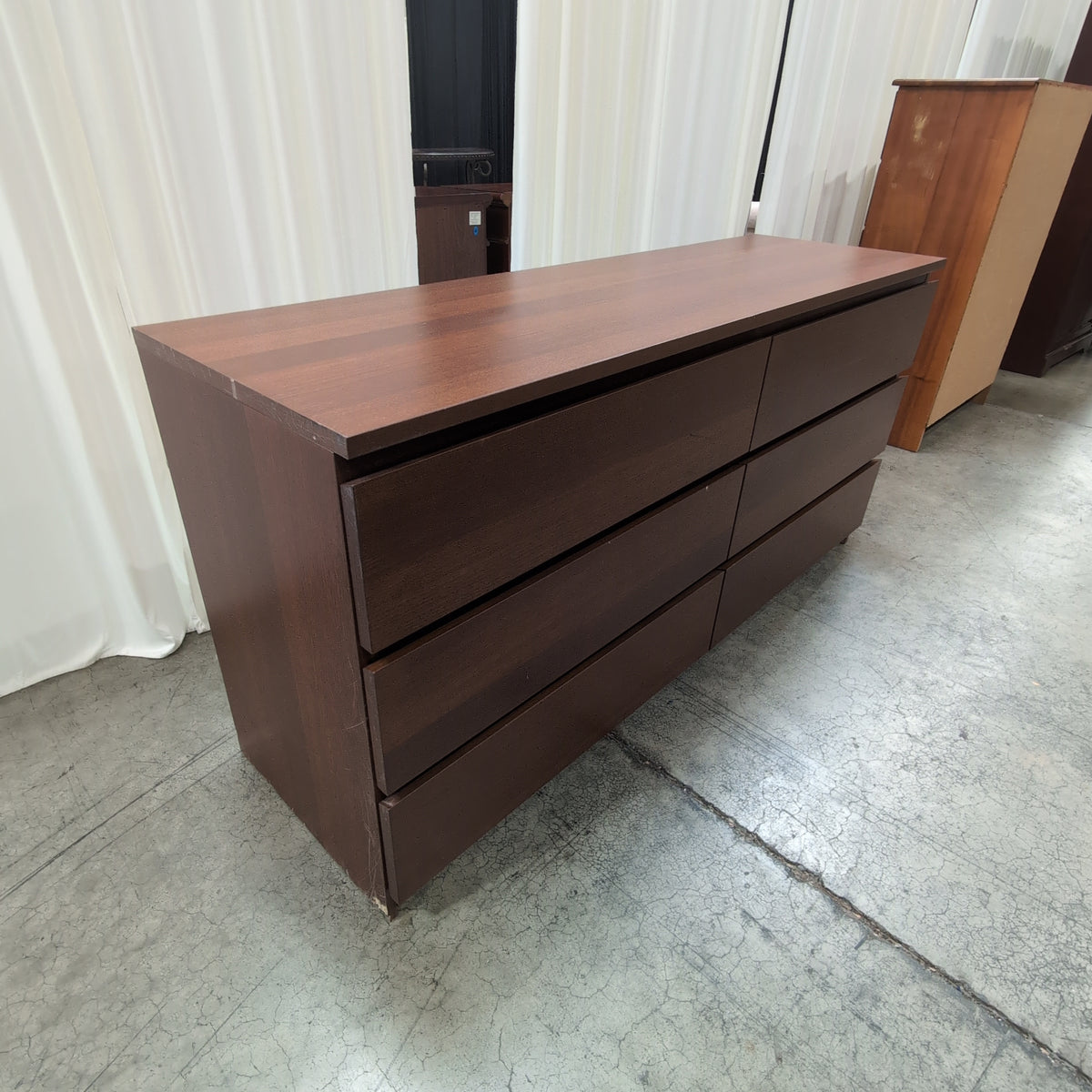 Warm Brown Six-Drawer Wood Dresser