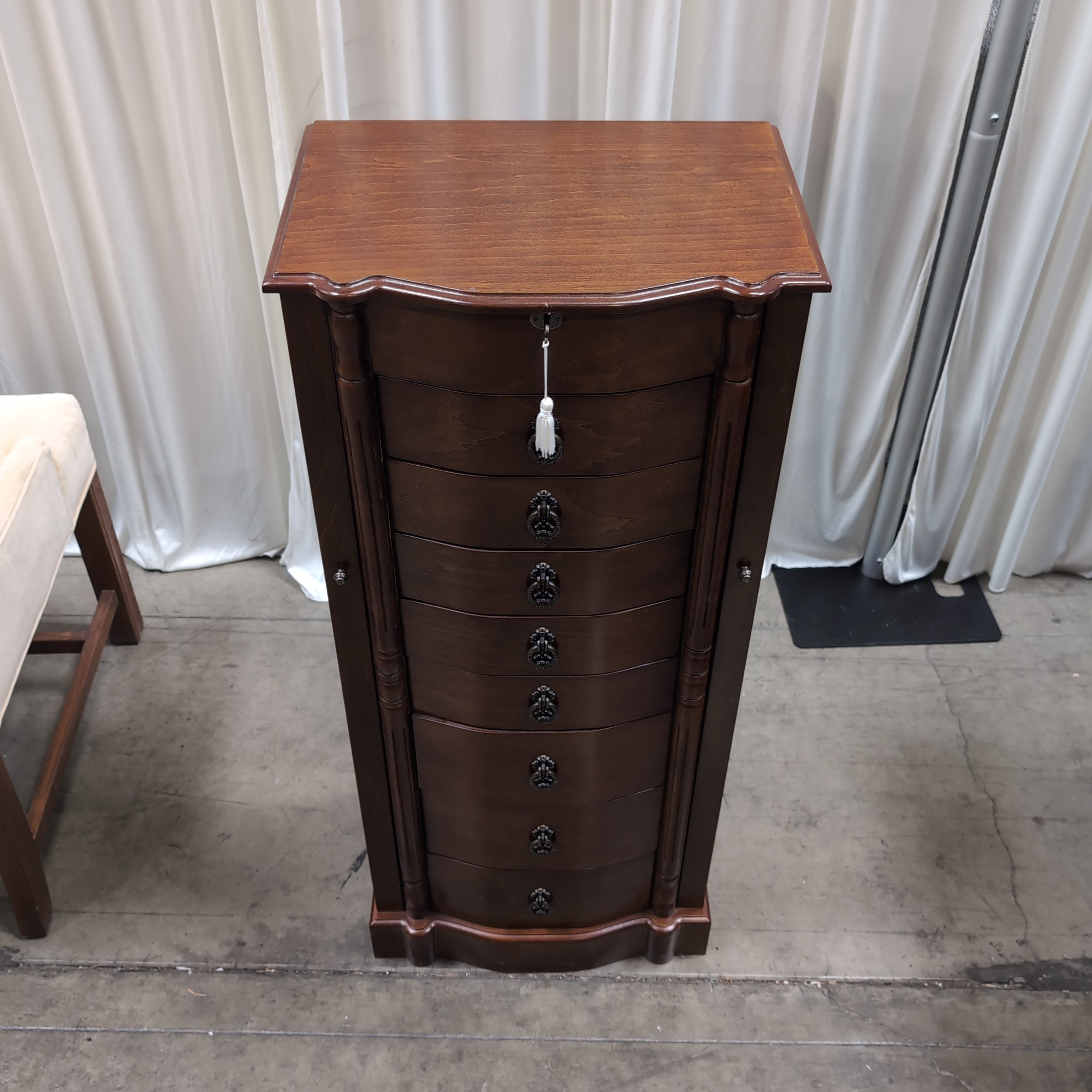 Cherry Finish Jewelry Armoire with Ornate Hardware