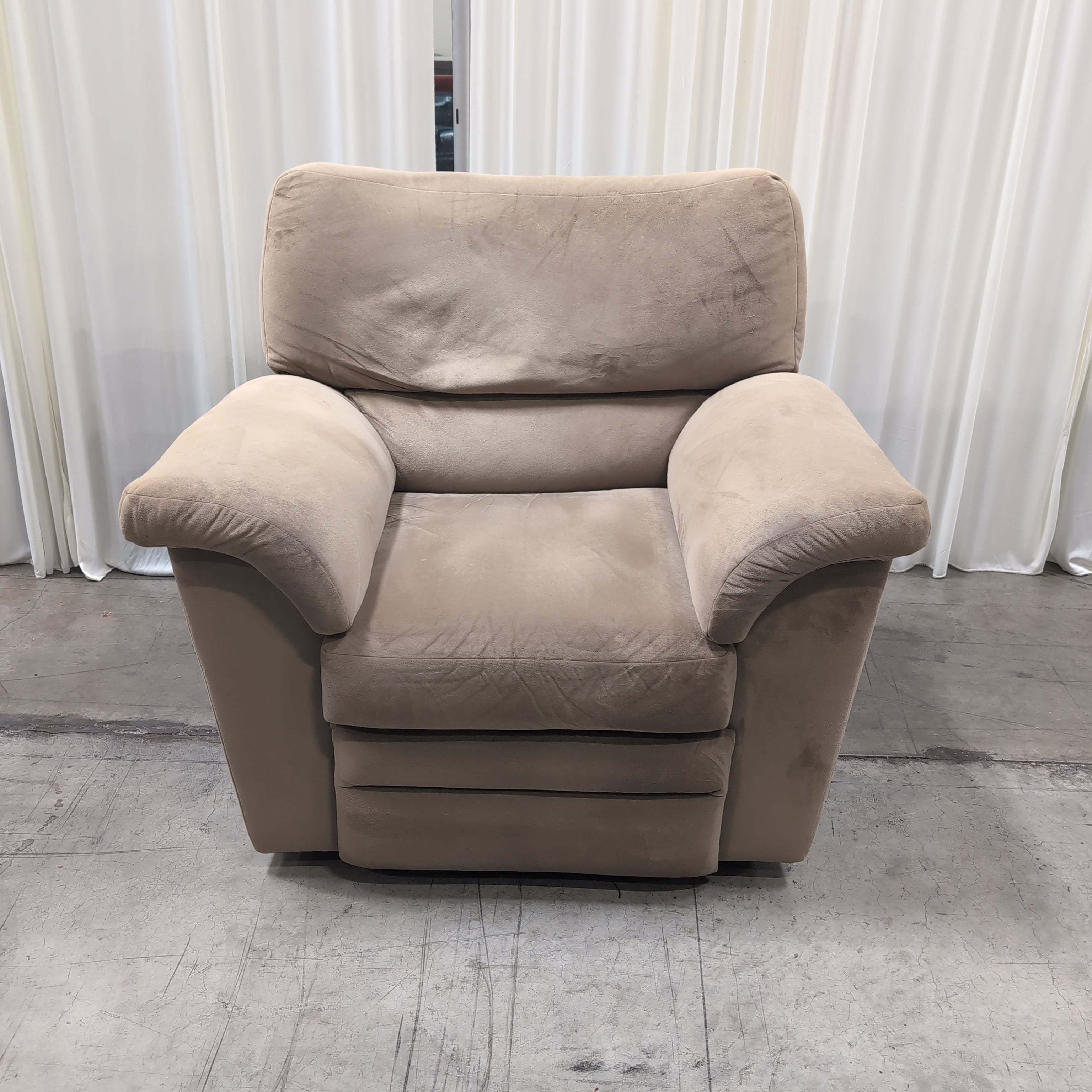 Plush Tan Microfiber Recliner with Rolled Arms