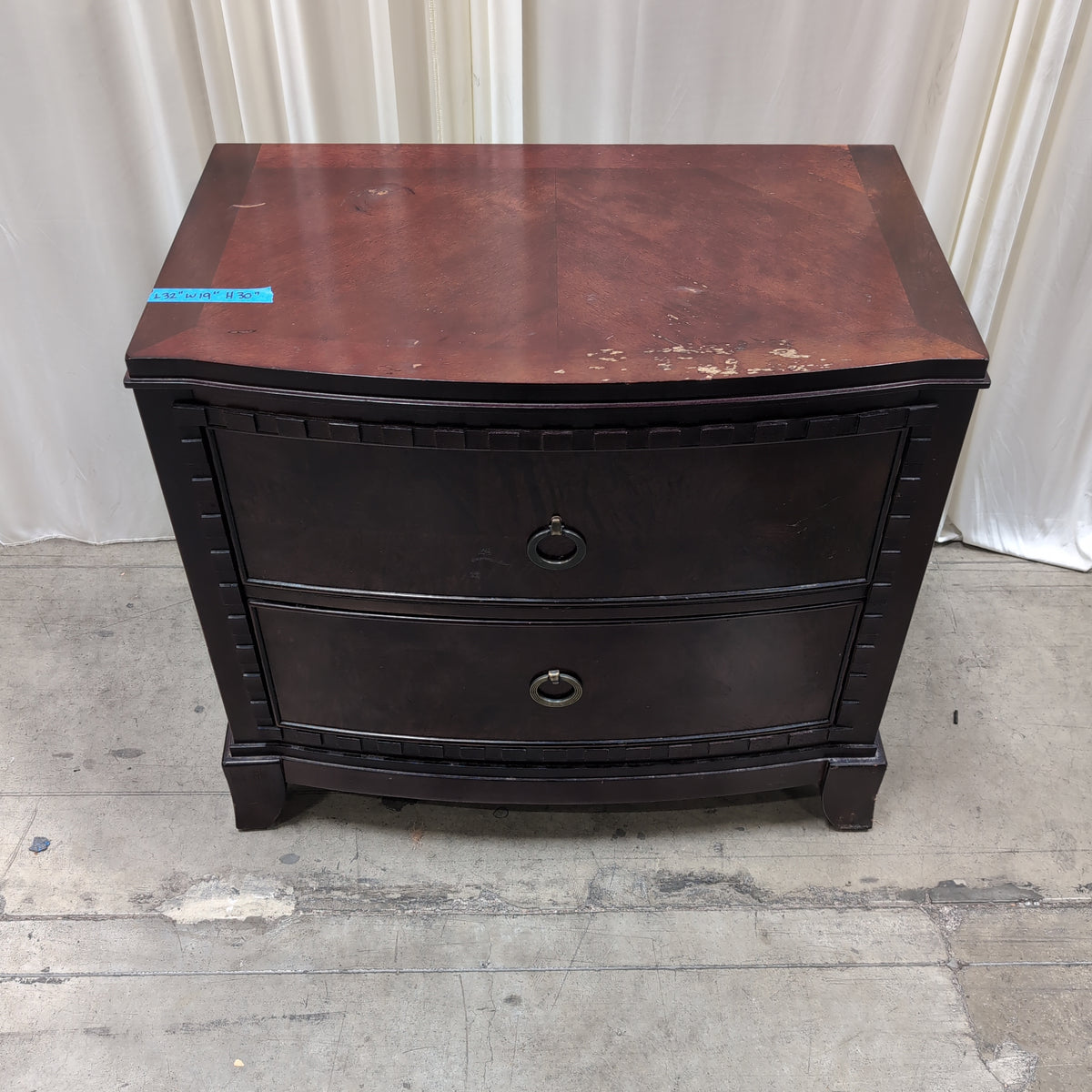 Dark Cherry Wood Two-Drawer Nightstand