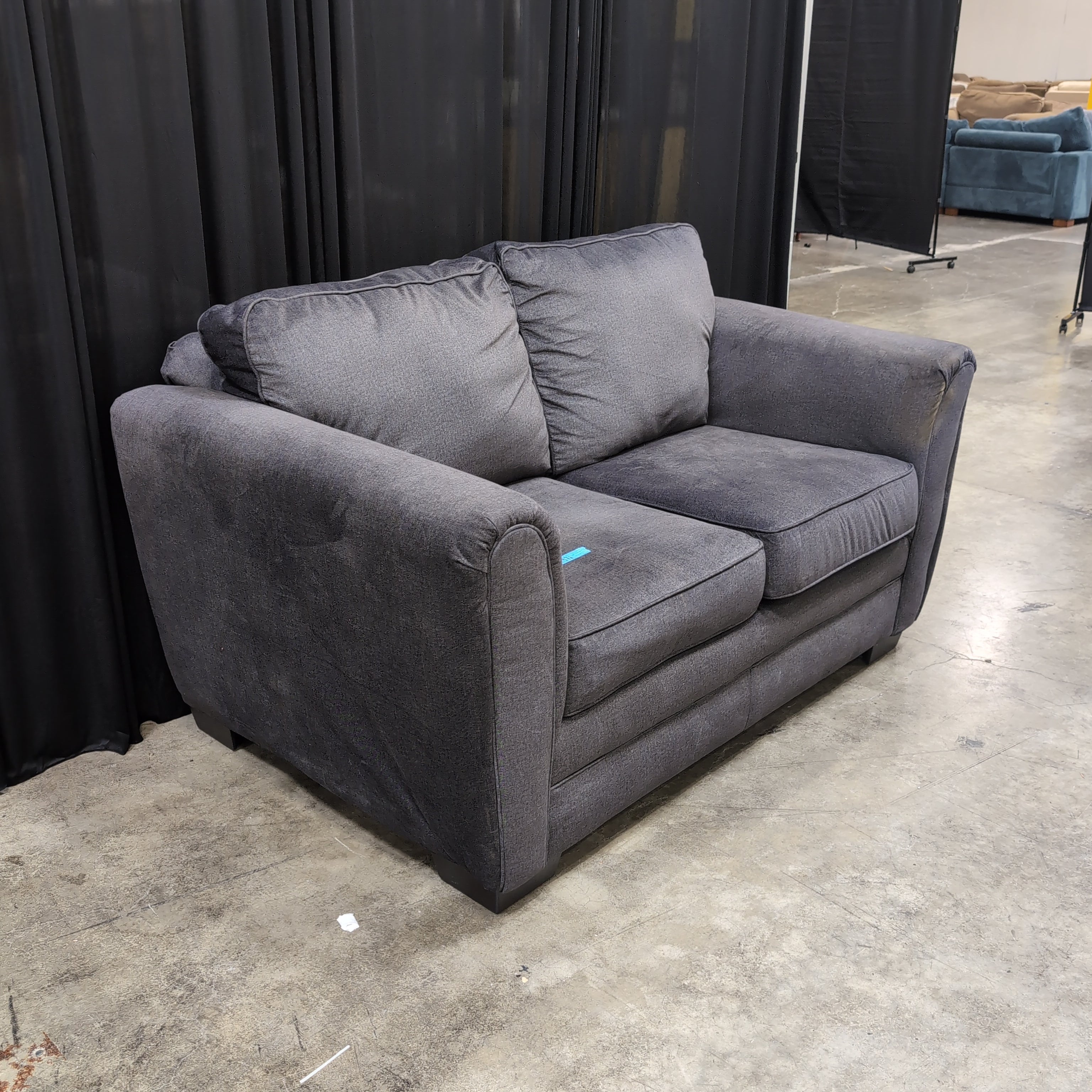 Dark Gray Fabric Loveseat with Rolled Arms