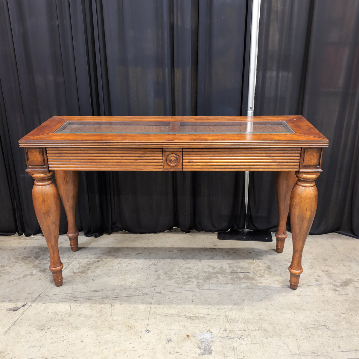 Brown Wood Console Table with Reeded Details
