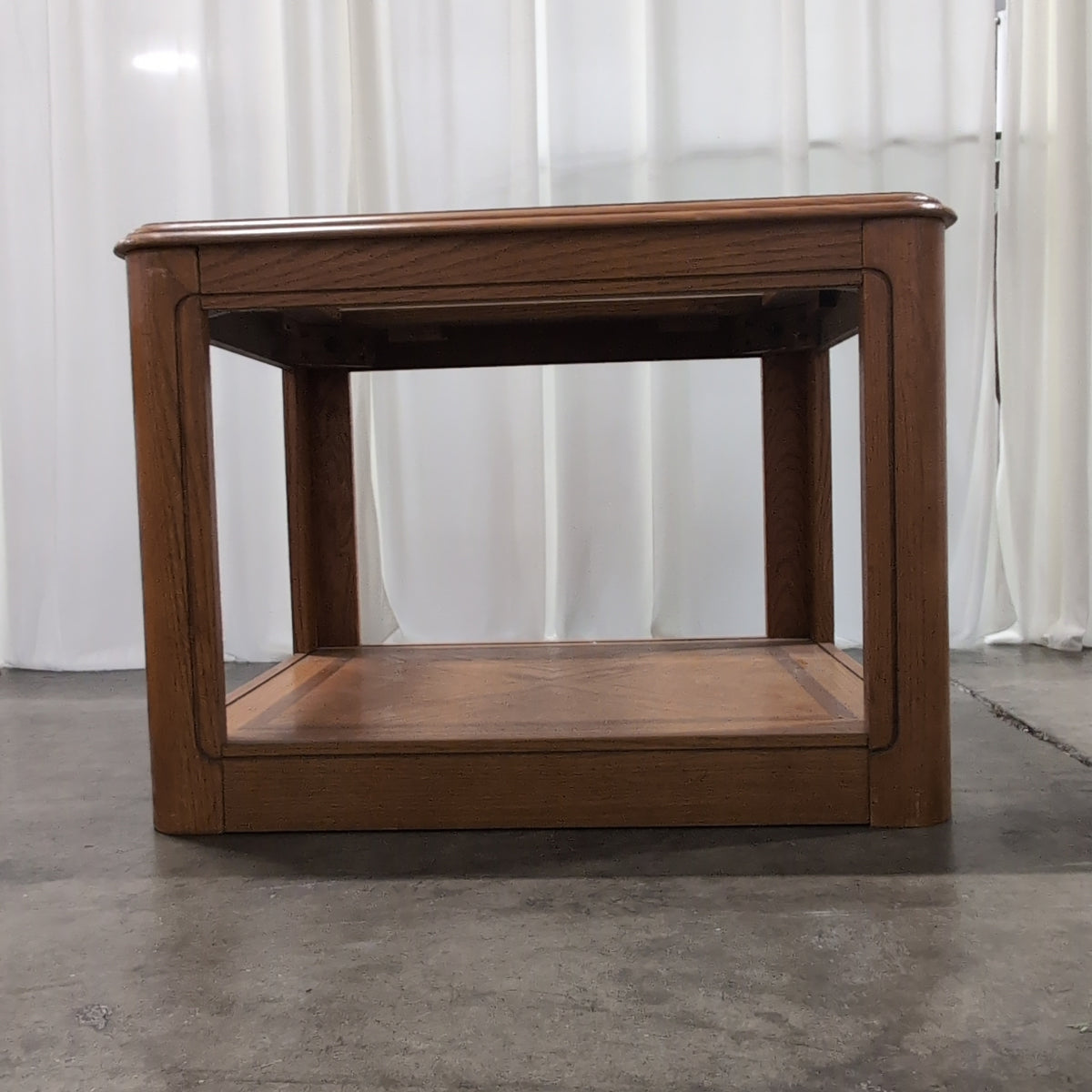 Traditional Brown Wood End Table with Glass Top